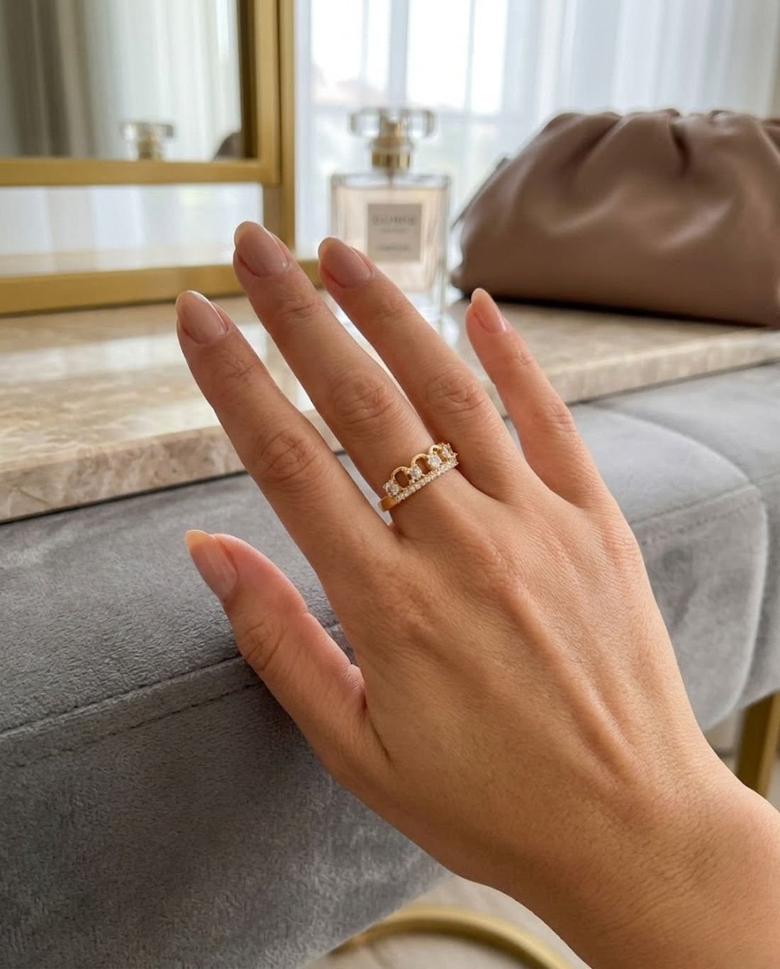 Orneza Gold Tiara Crown Adjustable Crystal Ring