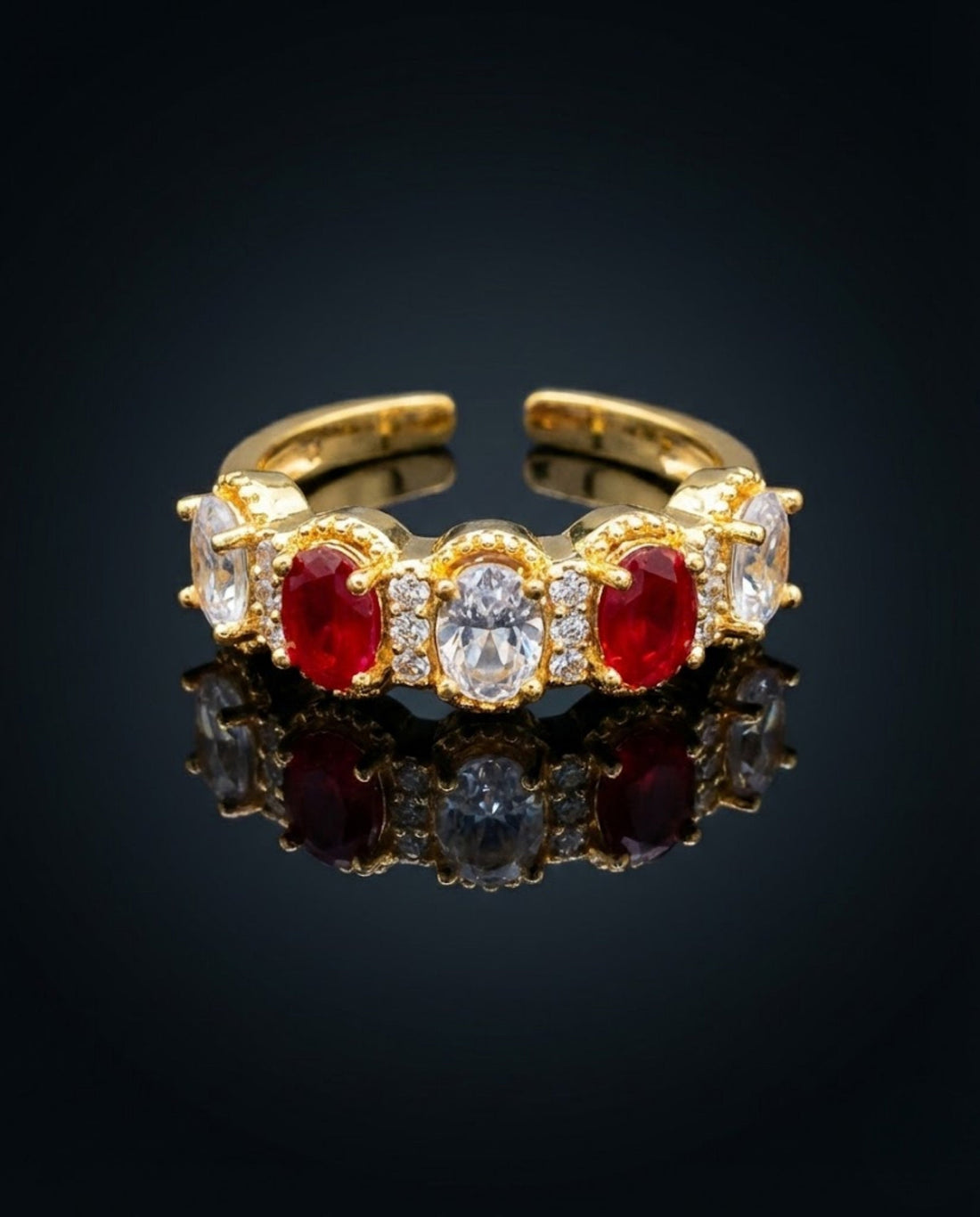 Orneza Ruby and Zirconia Gold Plated Adjustable Band Ring