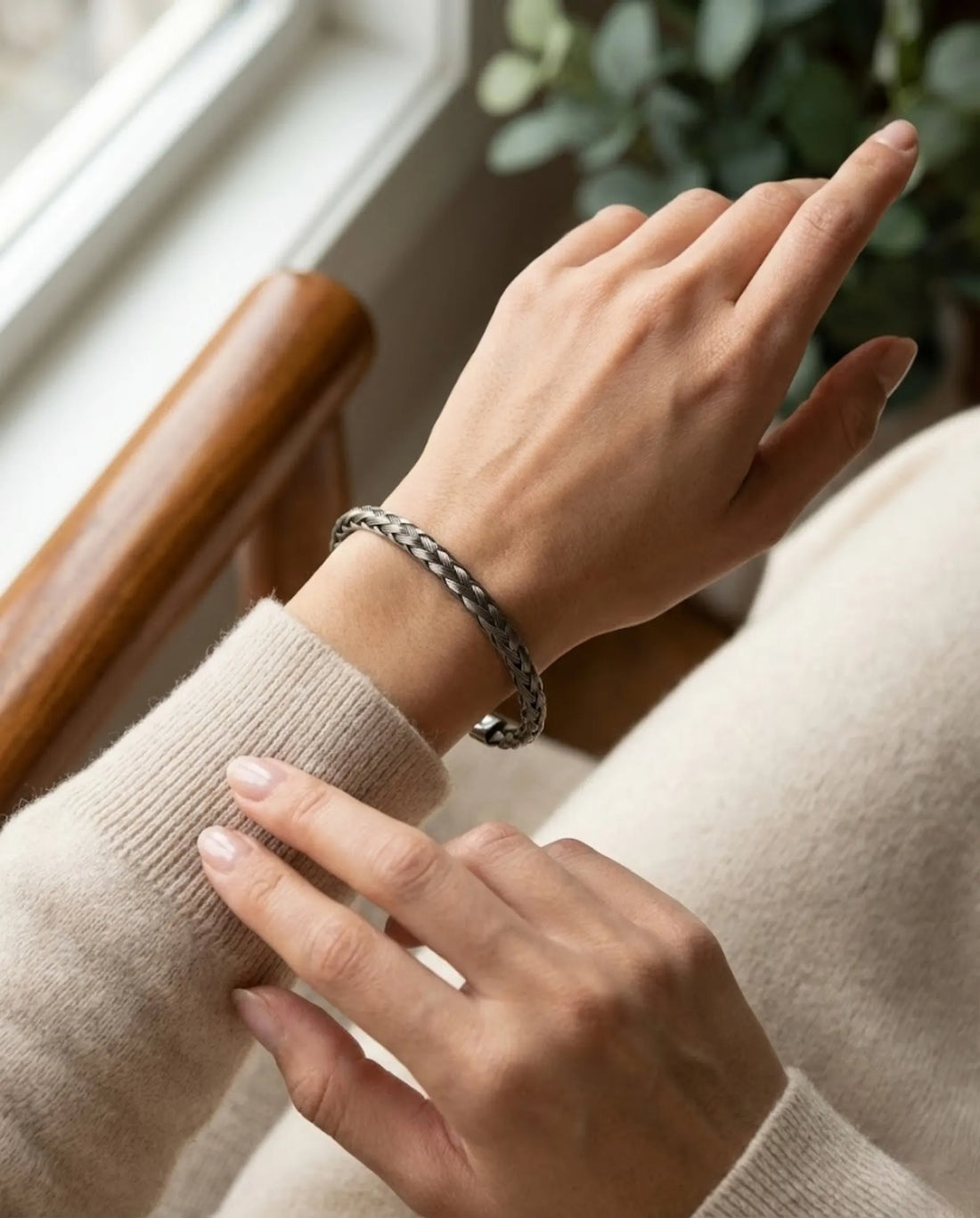 Orneza Titan Braided Gunmetal Cuff Bangle