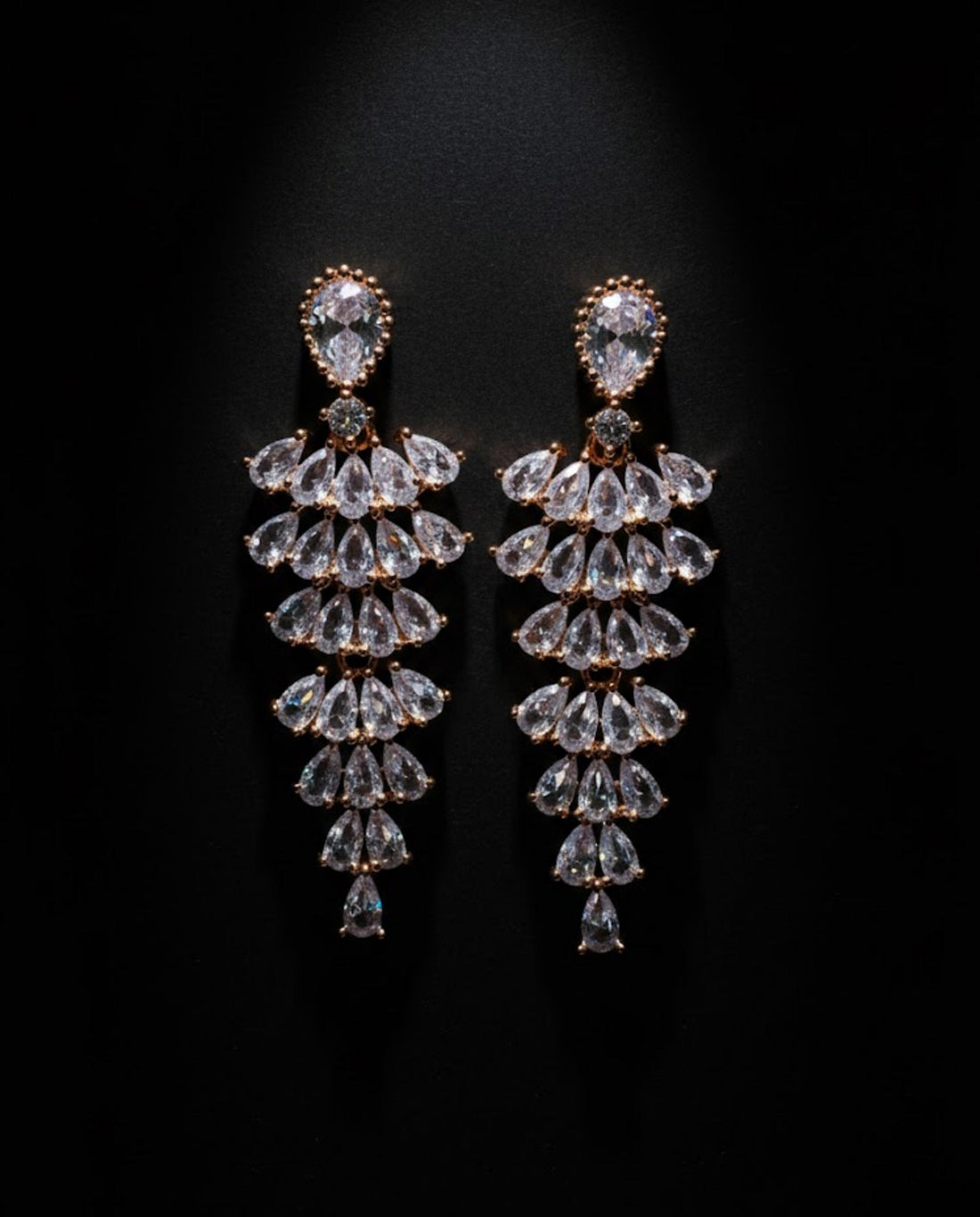 Orneza Rose Gold Majestic Pear Drop Chandelier Earrings