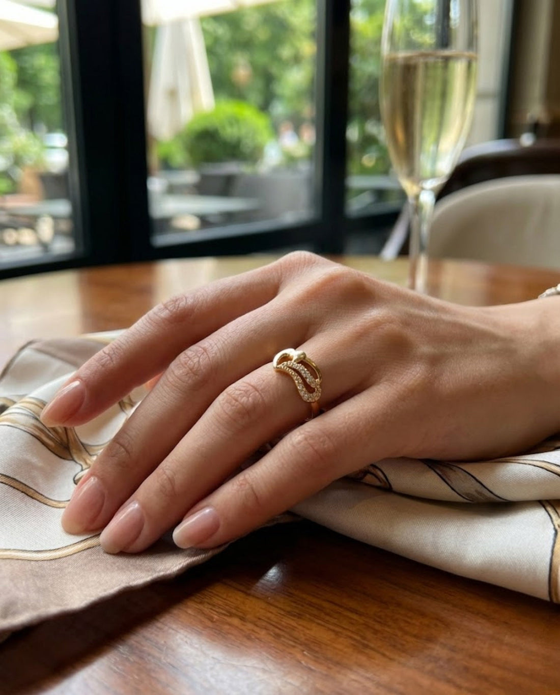 Orneza Gold Twin Heart Zirconia Statement Ring