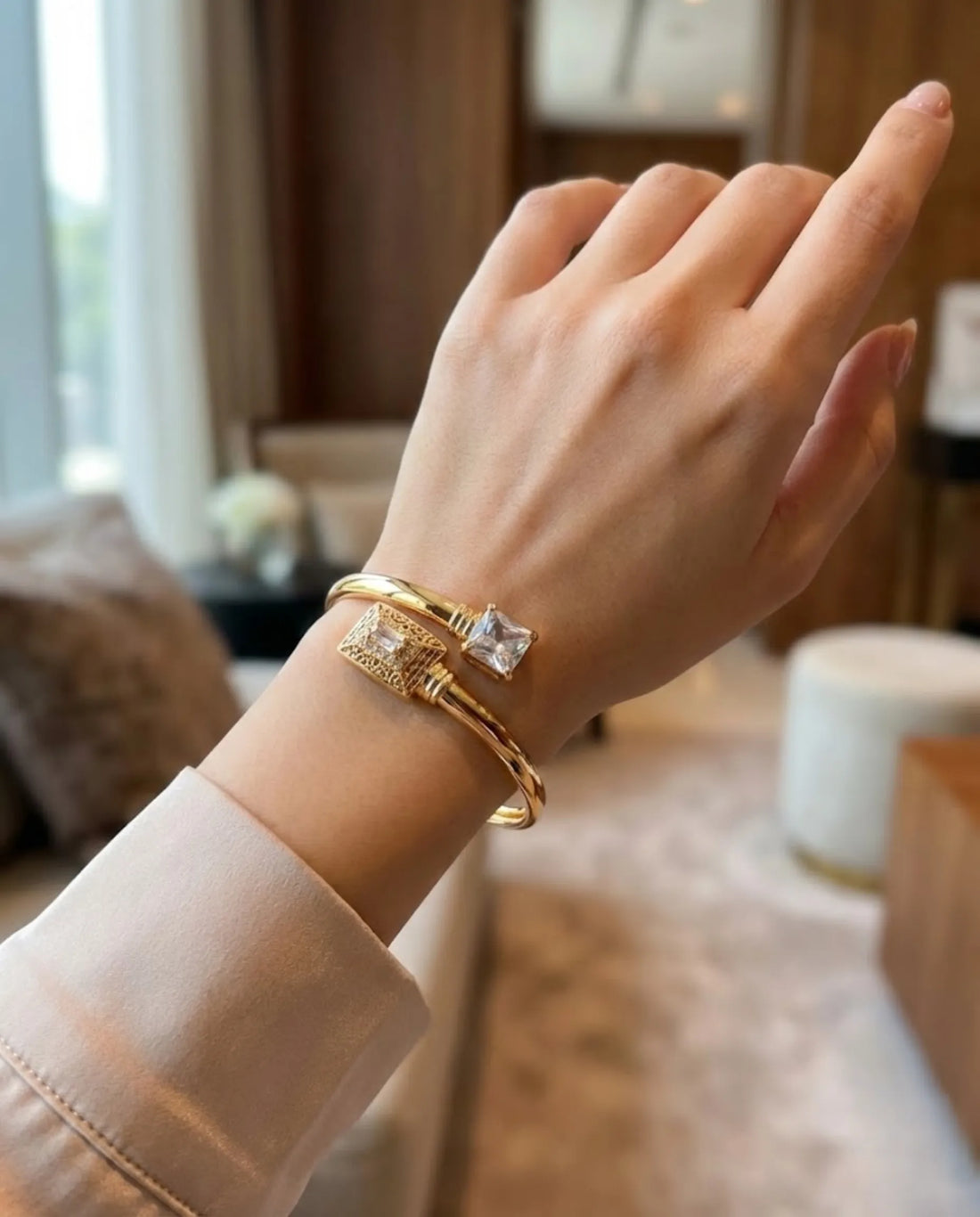 Orneza Empress Gold Bypass Bangle with Intricate Filigree
