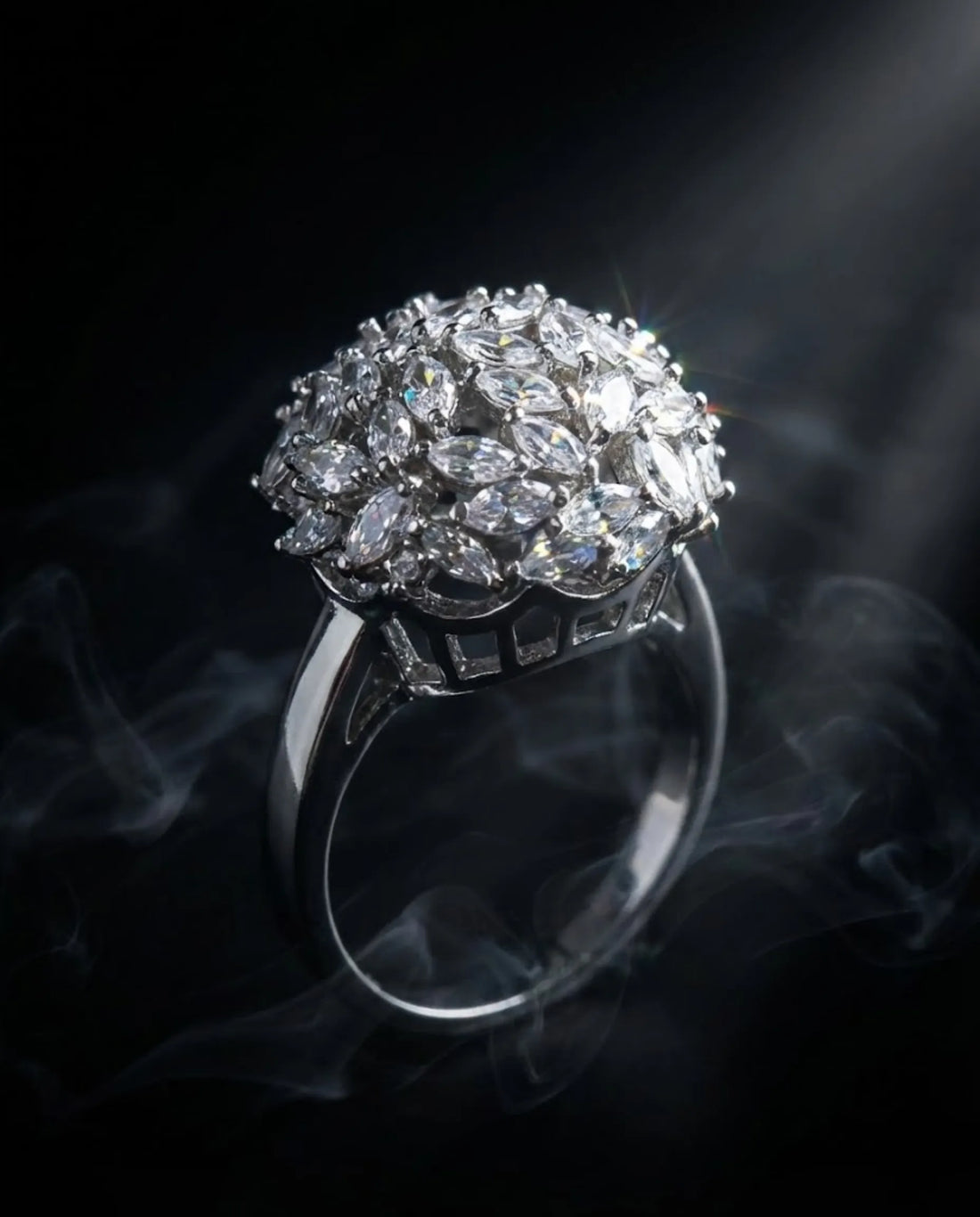 Orneza Marquise Stellar Silver Cluster Statement Ring
