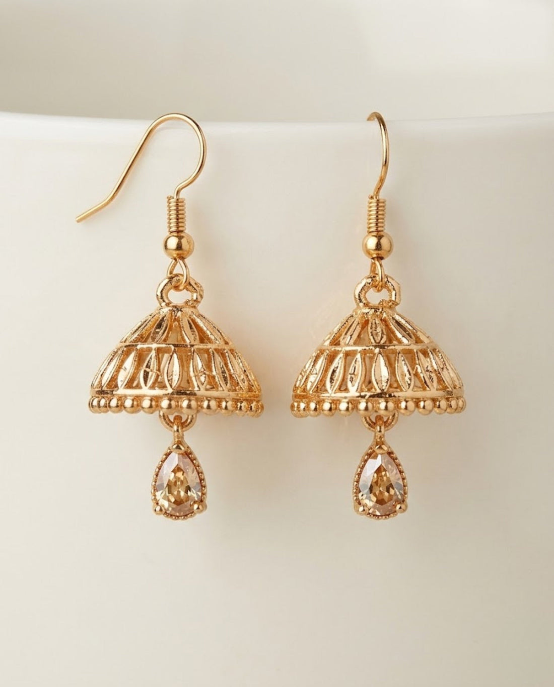Orneza Gold Plated Jhumka Earrings with Zircon Drop