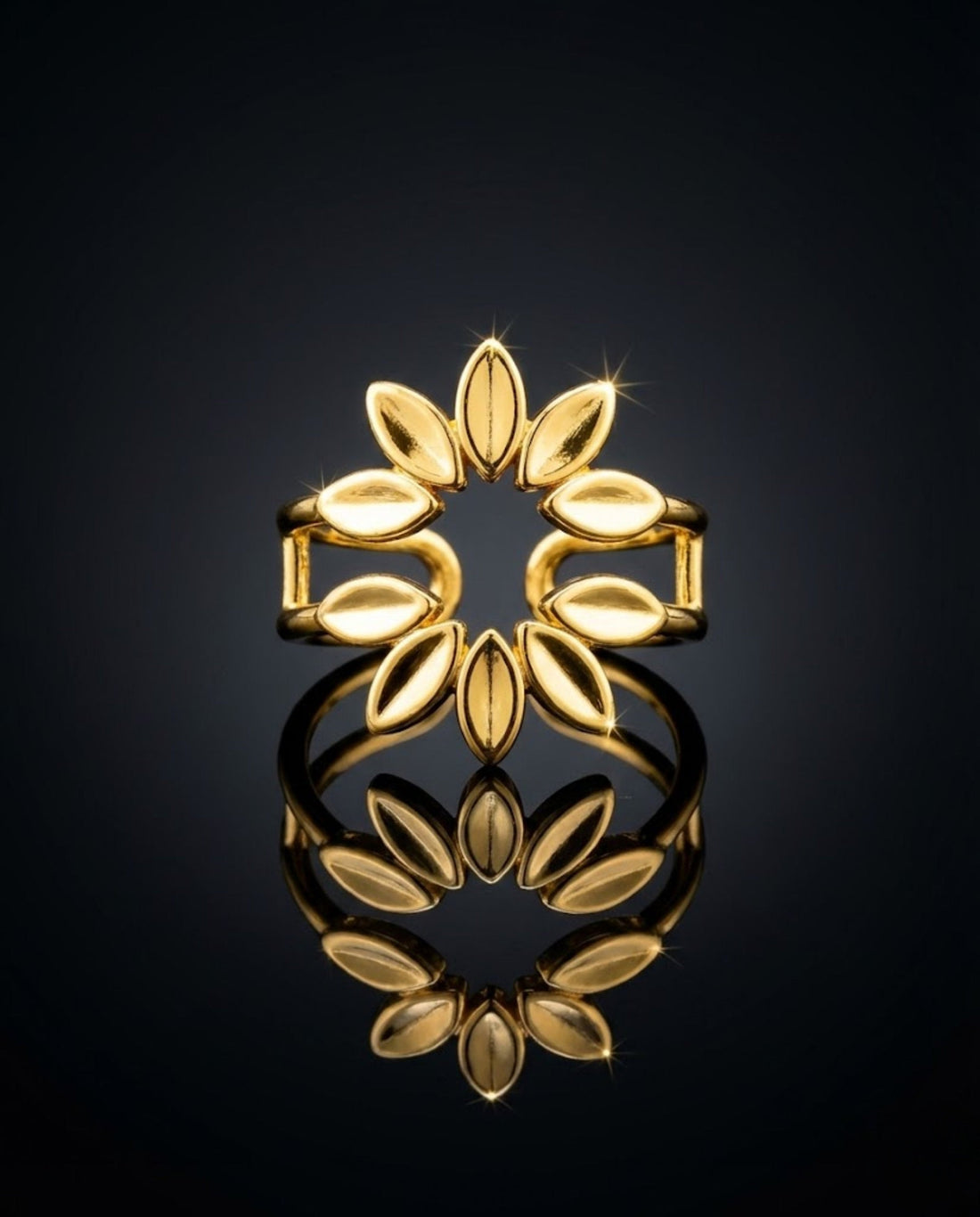 Orneza Gold Plated Laurel Leaf Adjustable Statement Ring