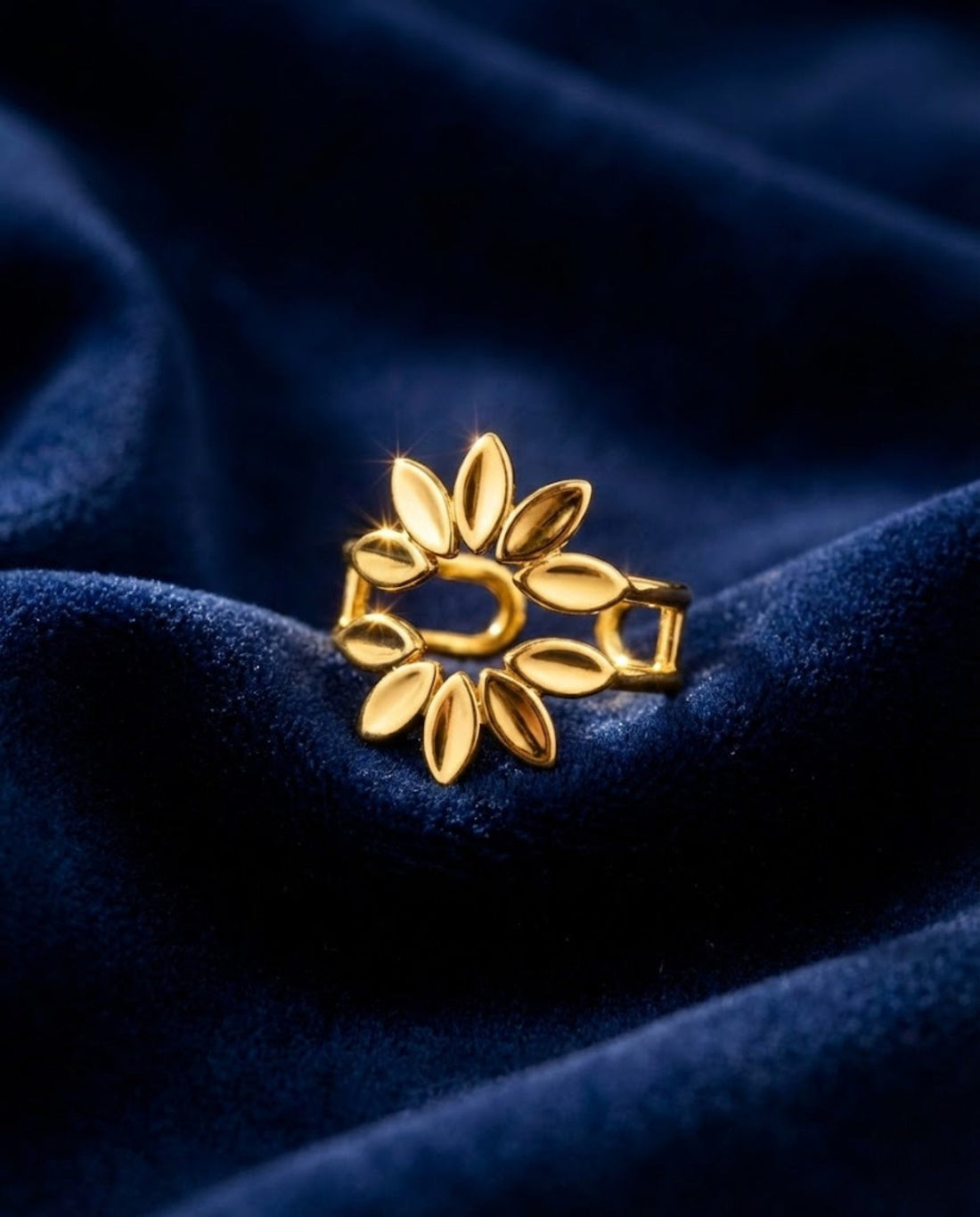 Orneza Gold Plated Laurel Leaf Adjustable Statement Ring