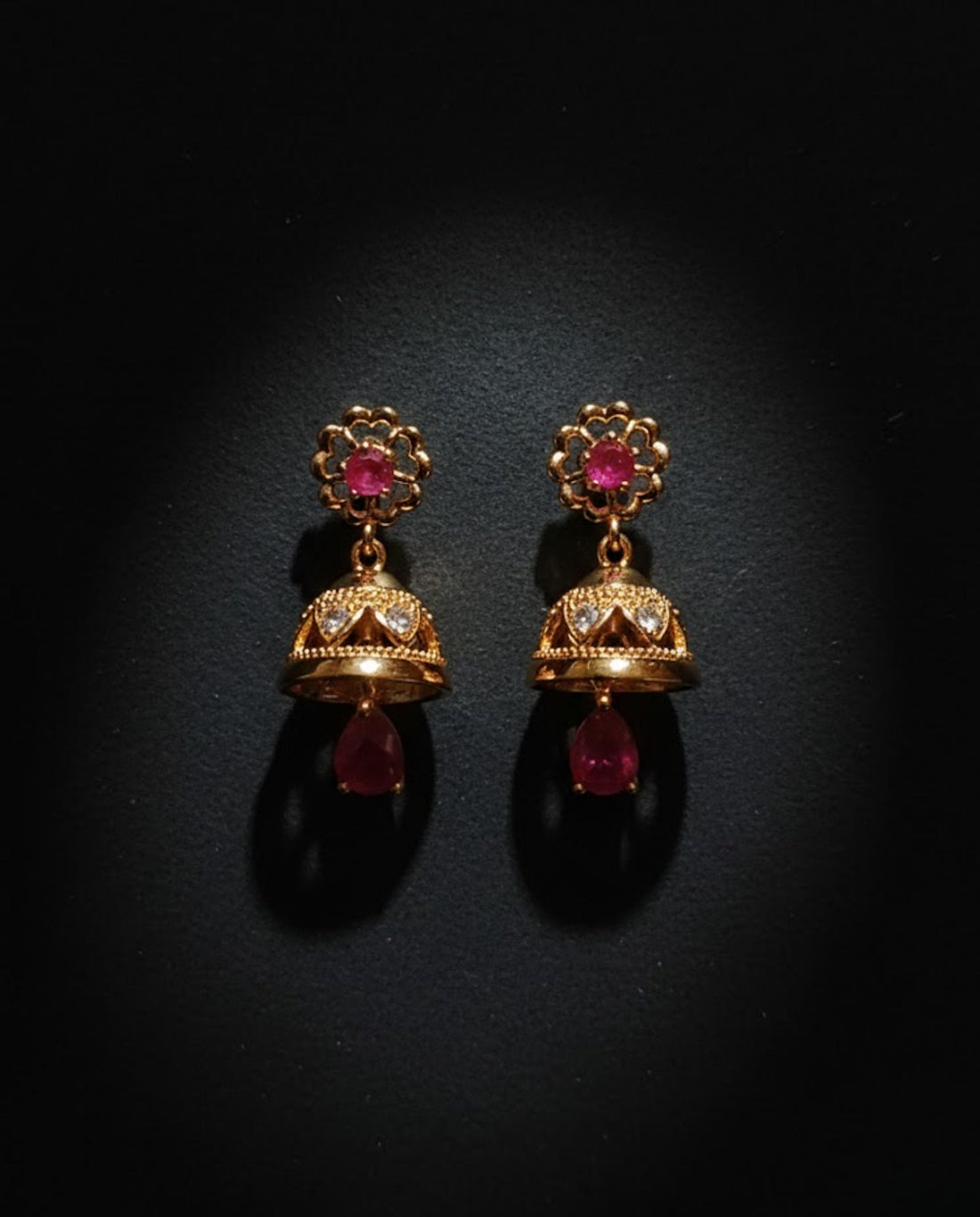 Orneza Royal Ruby Gold Jhumka Earrings