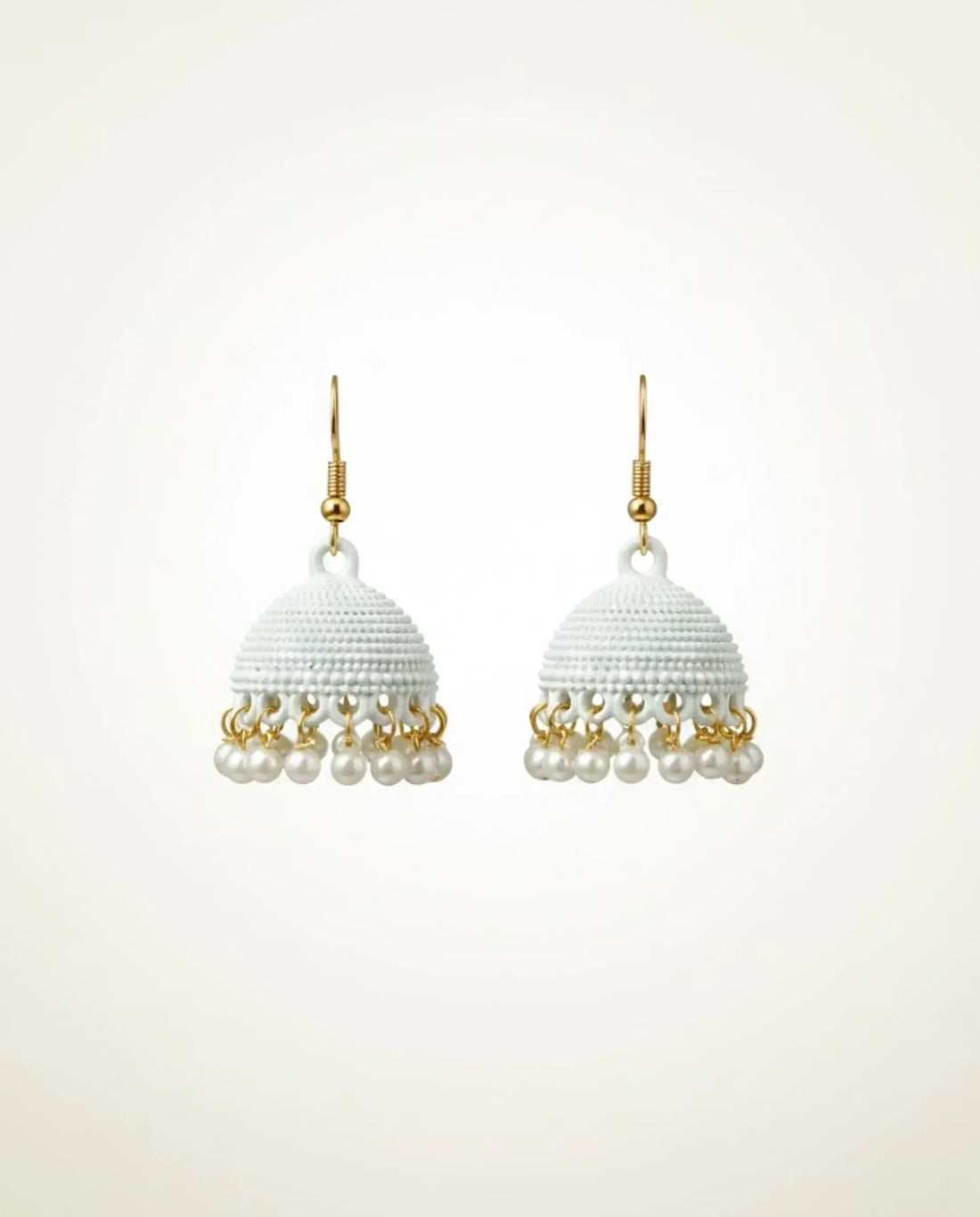 Chic White Matte Pearl Jhumka Earrings by Orneza