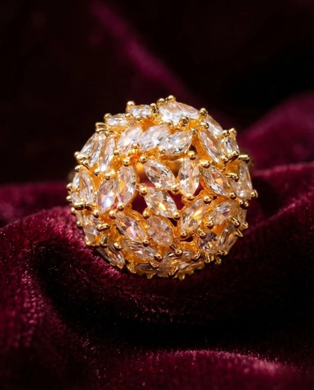 Orneza Starlight Marquise Crystal Cluster Gold Ring