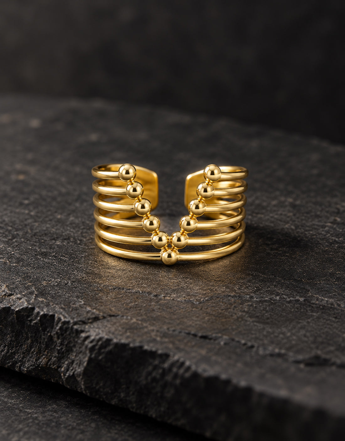 Orneza Gold-Tone Beaded Multi-Band Open Ring — styled view
