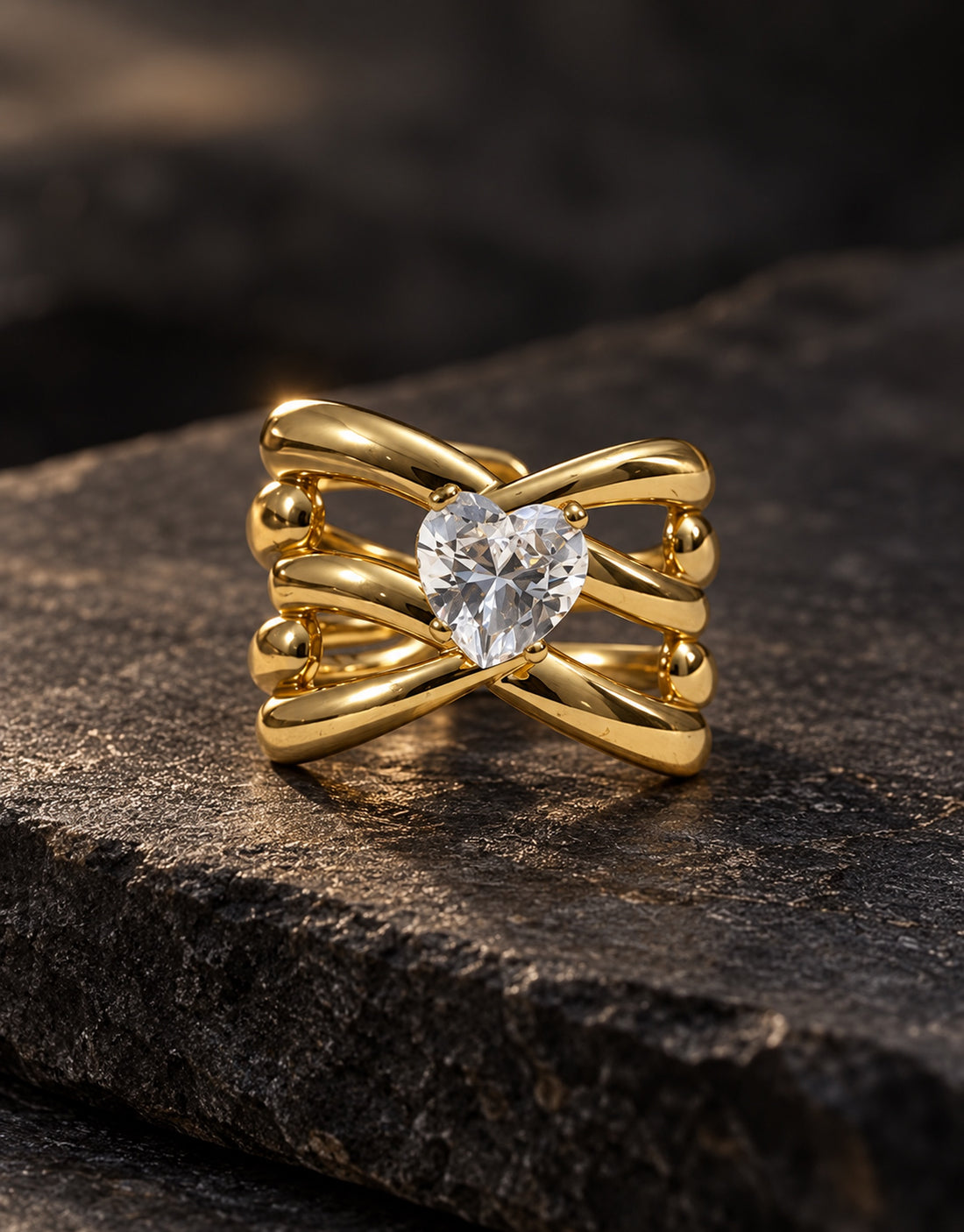 Orneza Gold-Tone Heart Stone Crossover Ring — styled view