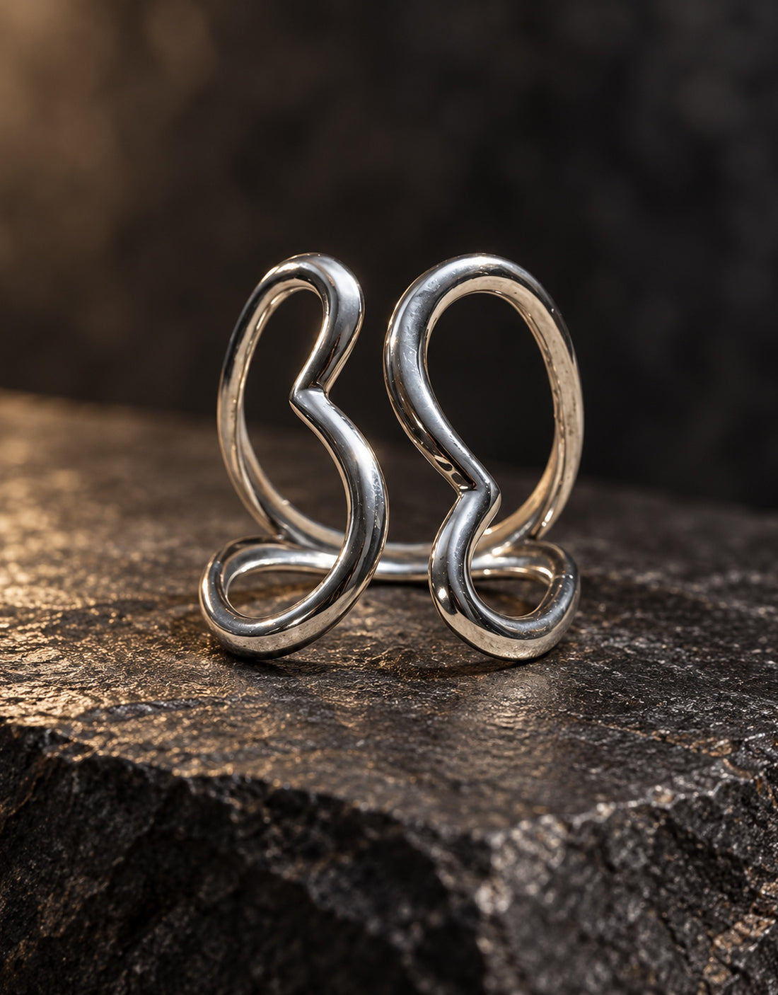 Orneza Silver-Tone Abstract Wire Loop Ring — styled view