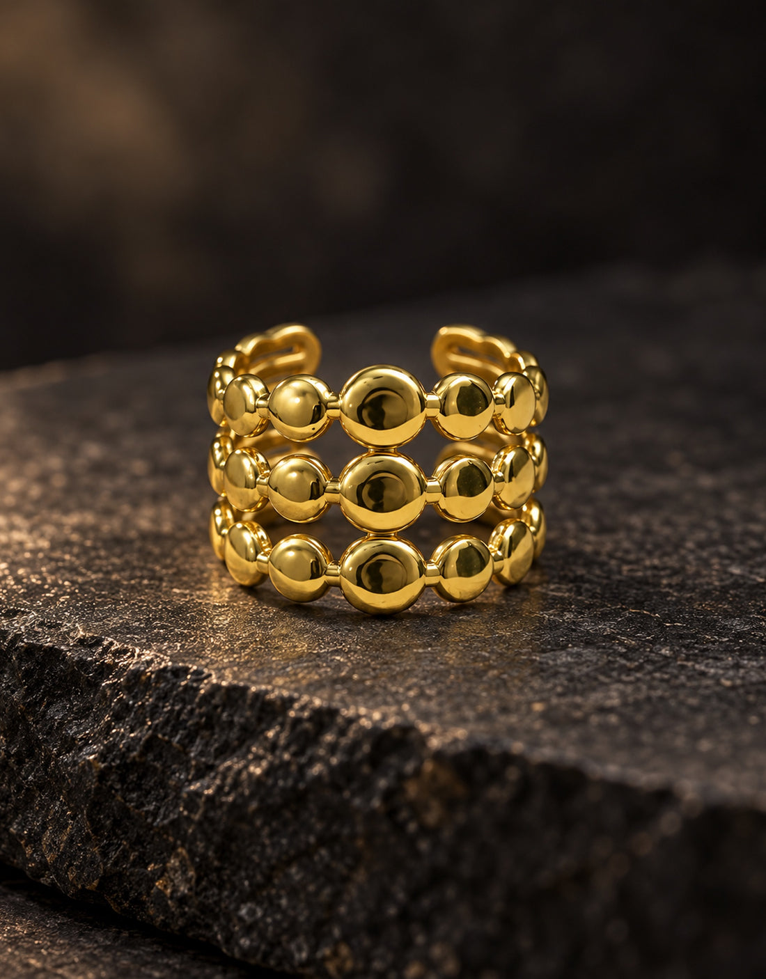 Orneza Gold-Tone Triple Row Disc Bead Ring — styled view