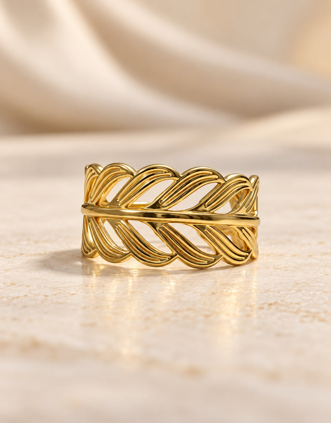 Orneza Gold-Tone Cutout Leaf Band Ring — detail view