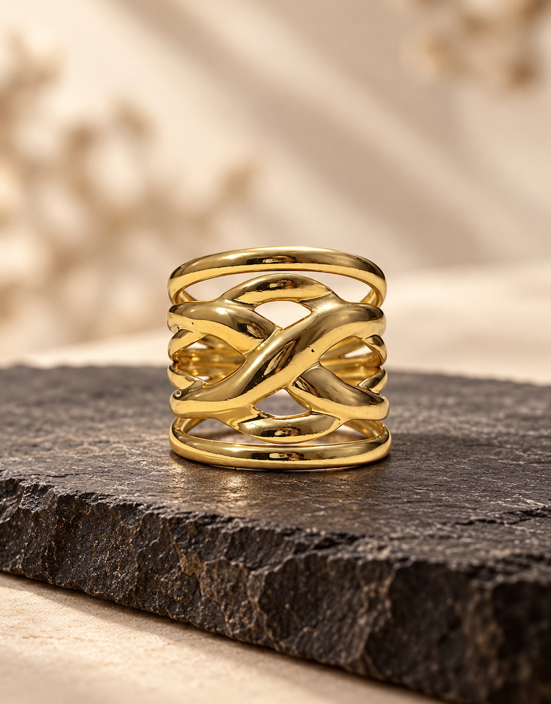 Orneza Gold-Tone Wavy Interlaced Wide Ring — styled view