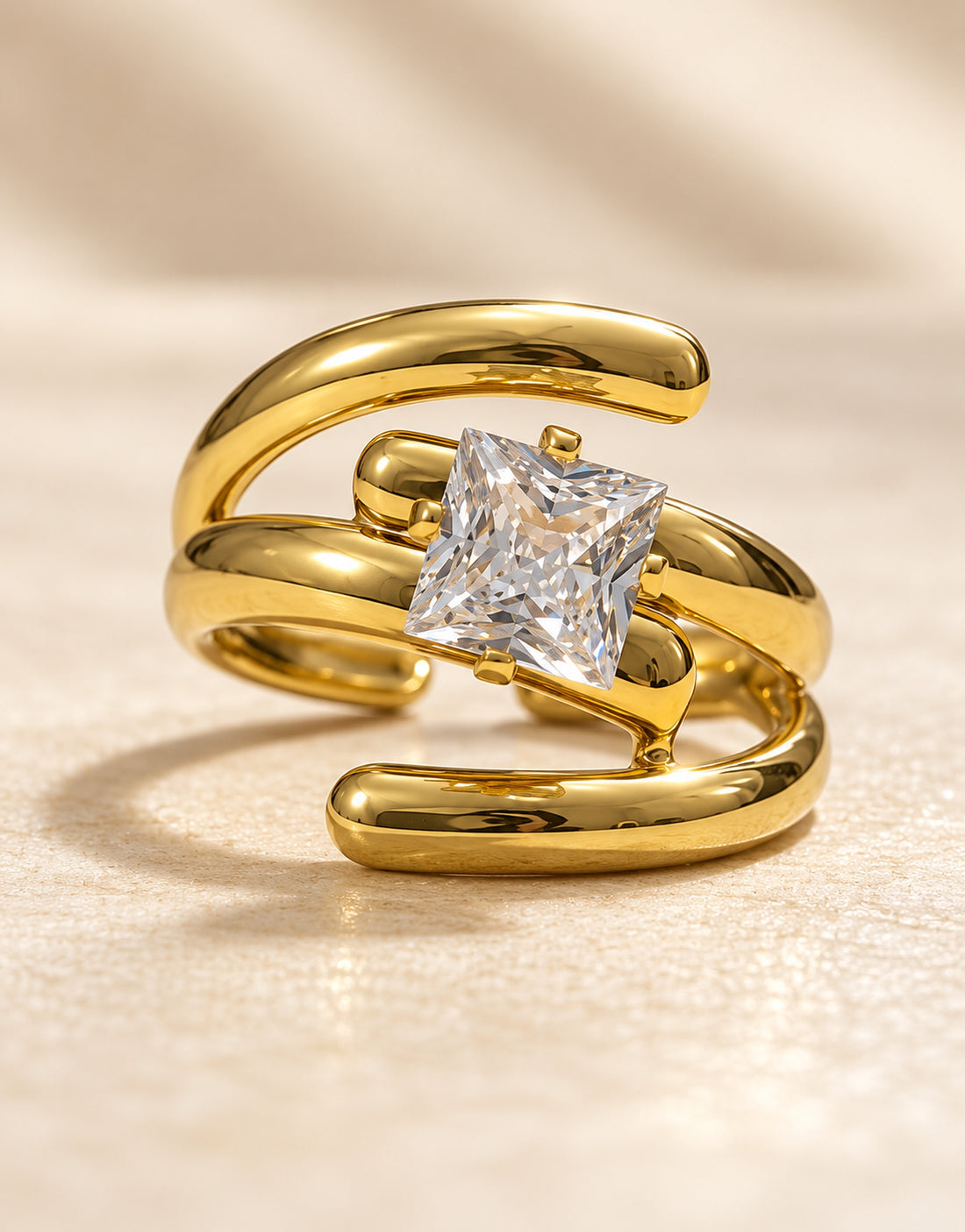 Orneza Gold-Tone Square Stone Swirl Wrap Ring — detail view
