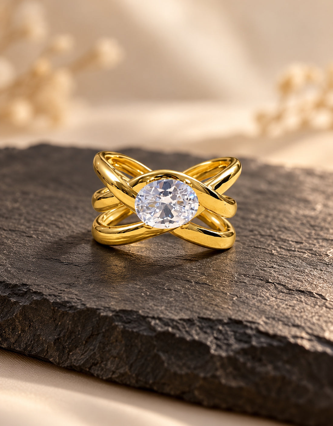 Orneza Gold-Tone Clear Stone Crossover Ring — styled view