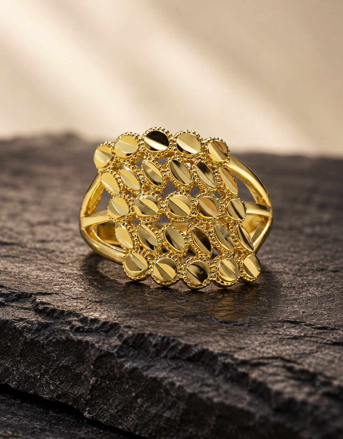 Orneza Gold-Tone Filigree Disc Ring — styled view
