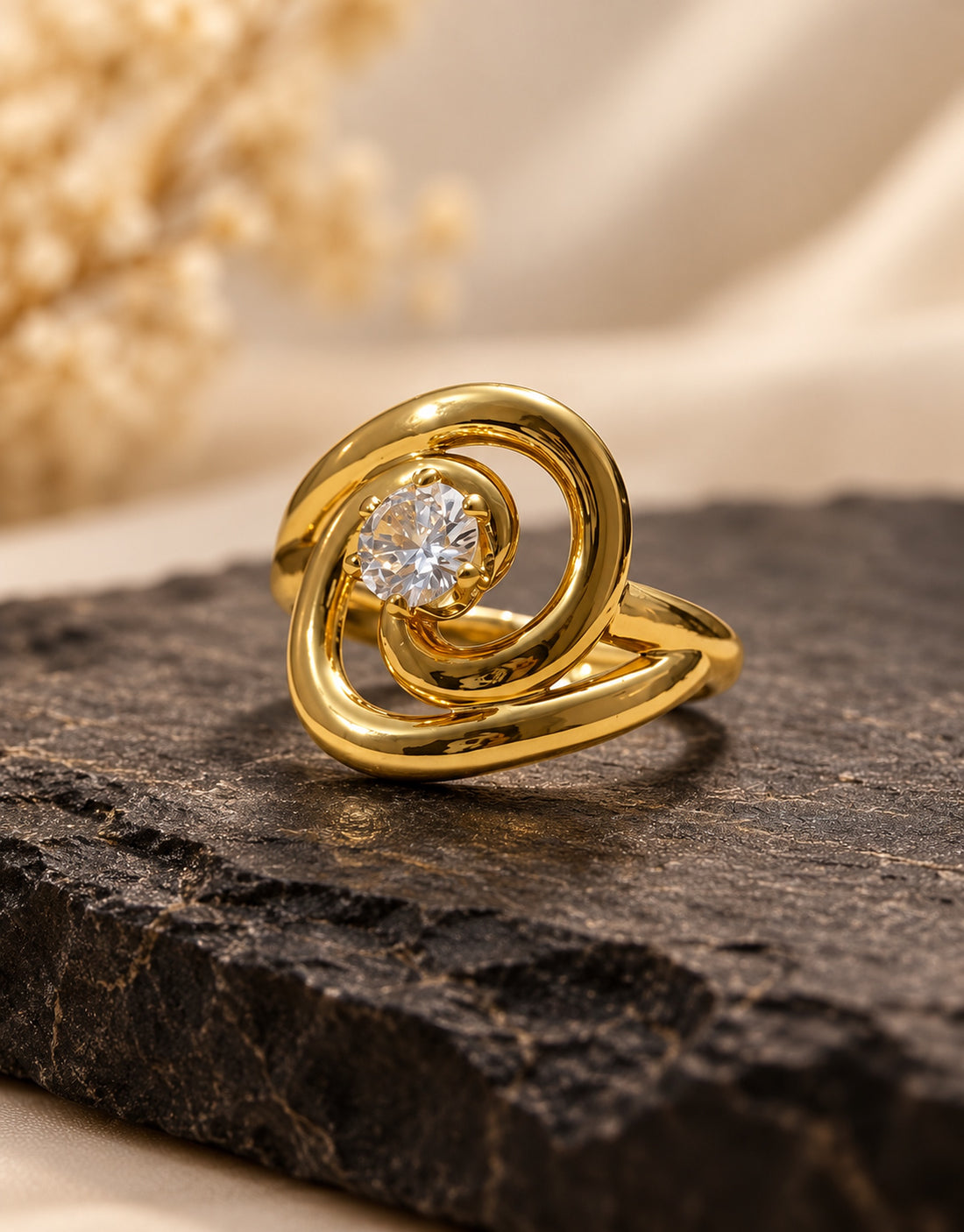 Orneza Gold-Tone Spiral Clear Stone Ring — styled view