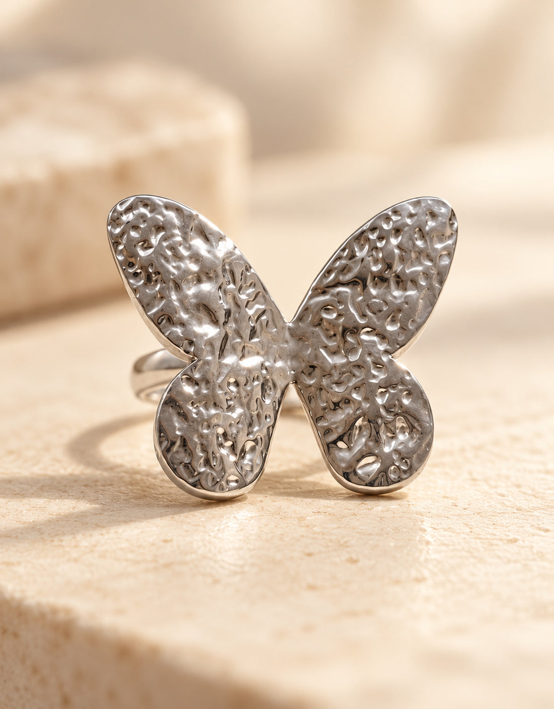 Orneza Silver-Tone Textured Butterfly Ring — detail view