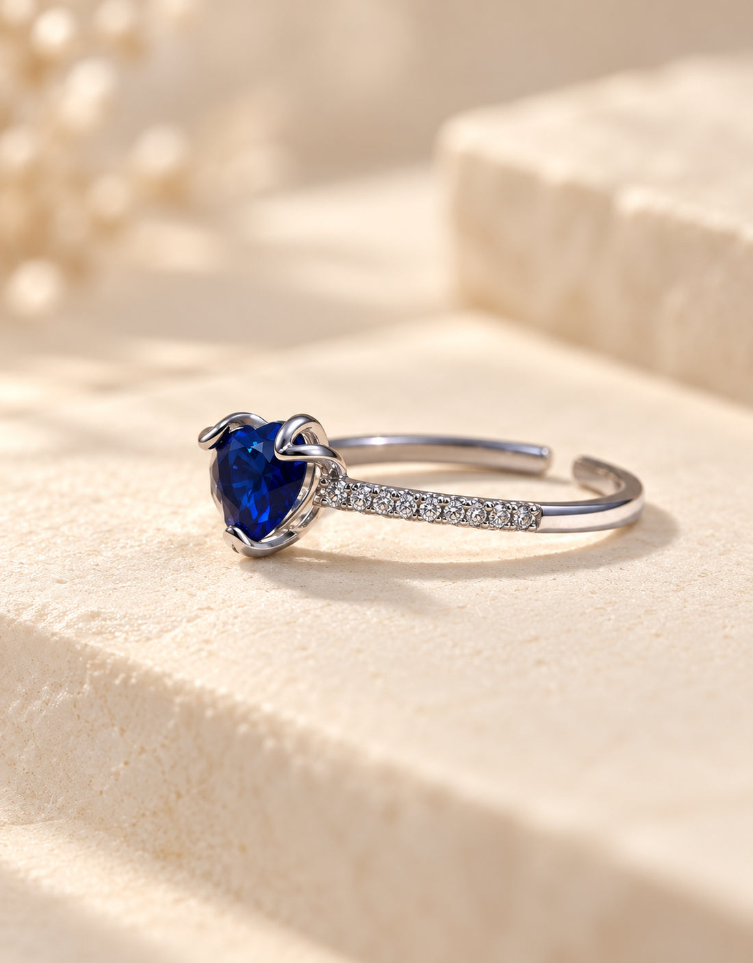 Orneza Silver-Tone Blue Heart Stone Ring — angle view