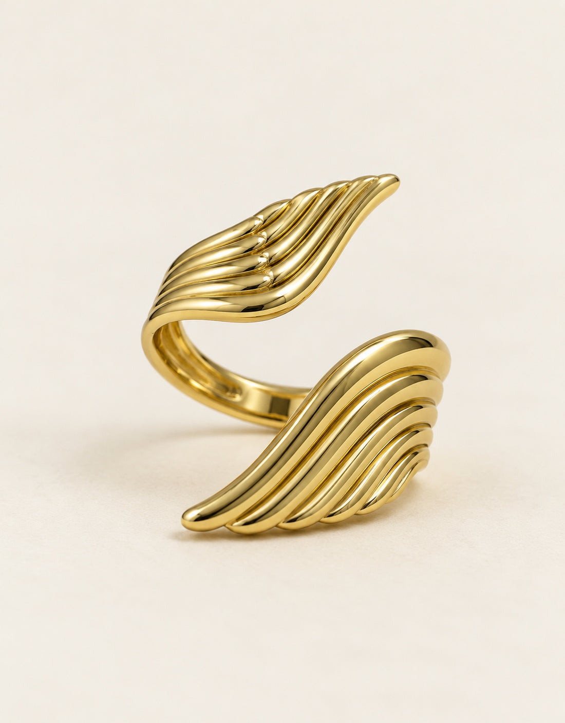 Orneza Gold-Tone Ribbed Double Wing Ring — angle view