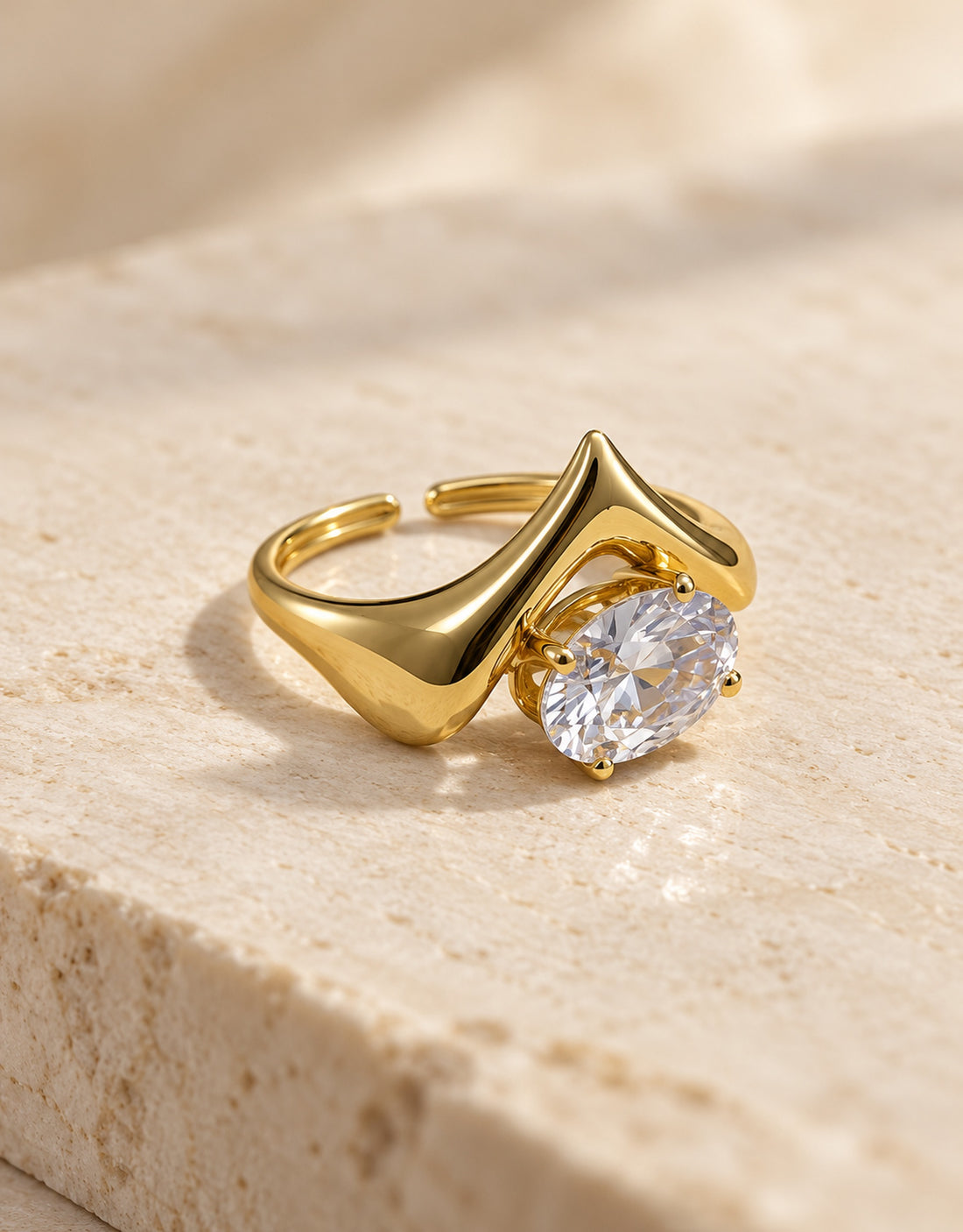 Orneza Gold-Tone Pointed V Clear Stone Ring — angle view