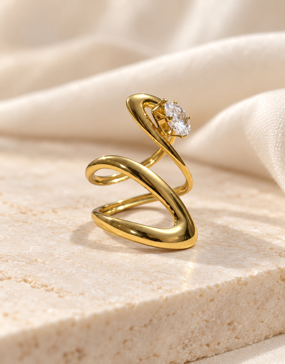 Orneza Gold-Tone S-Curve Clear Stone Ring — styled view