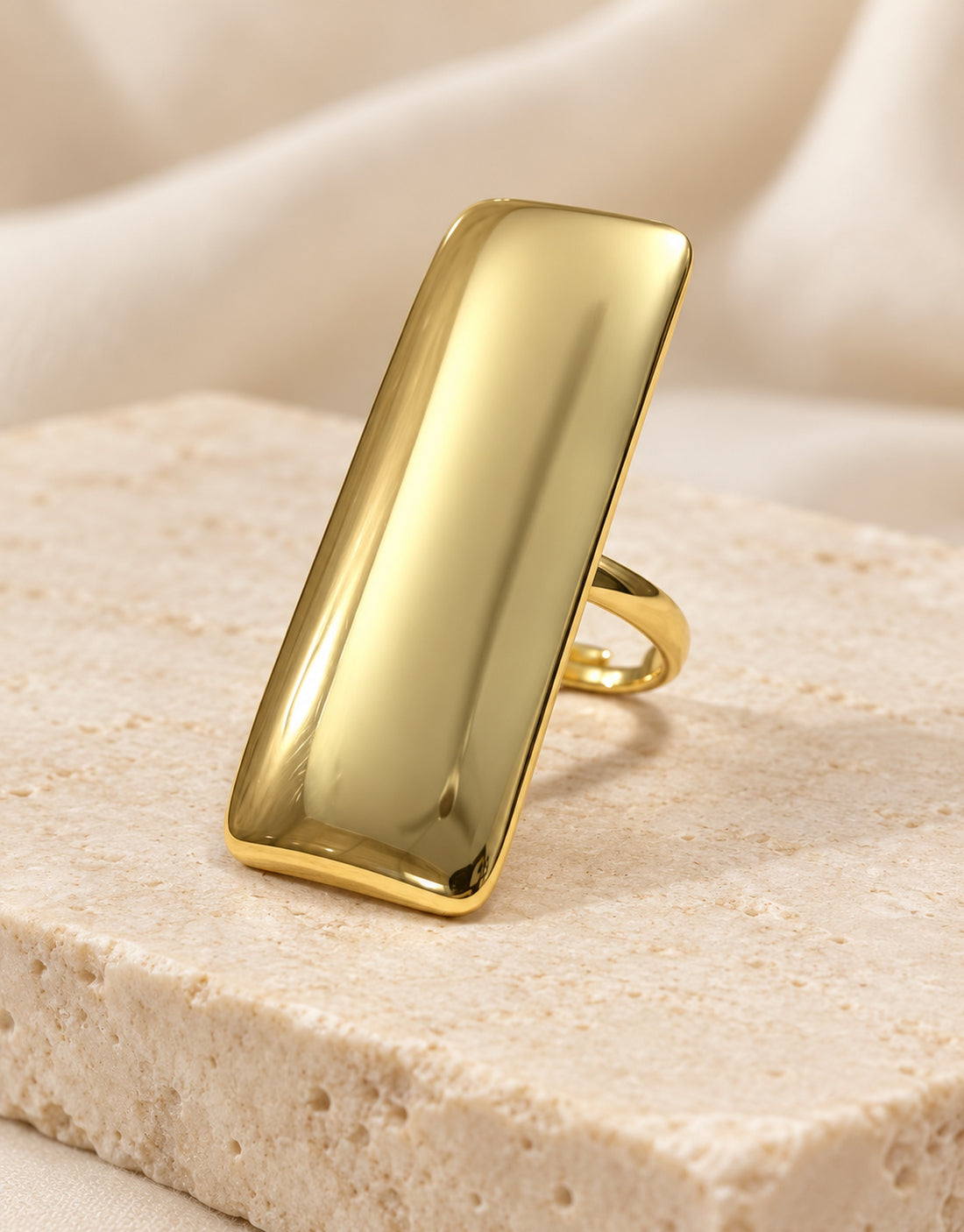 Orneza Gold-Tone Long Polished Bar Ring — styled view