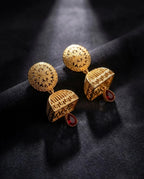 Orneza Gold Plated Square Jhumka Earrings with Ruby Drops