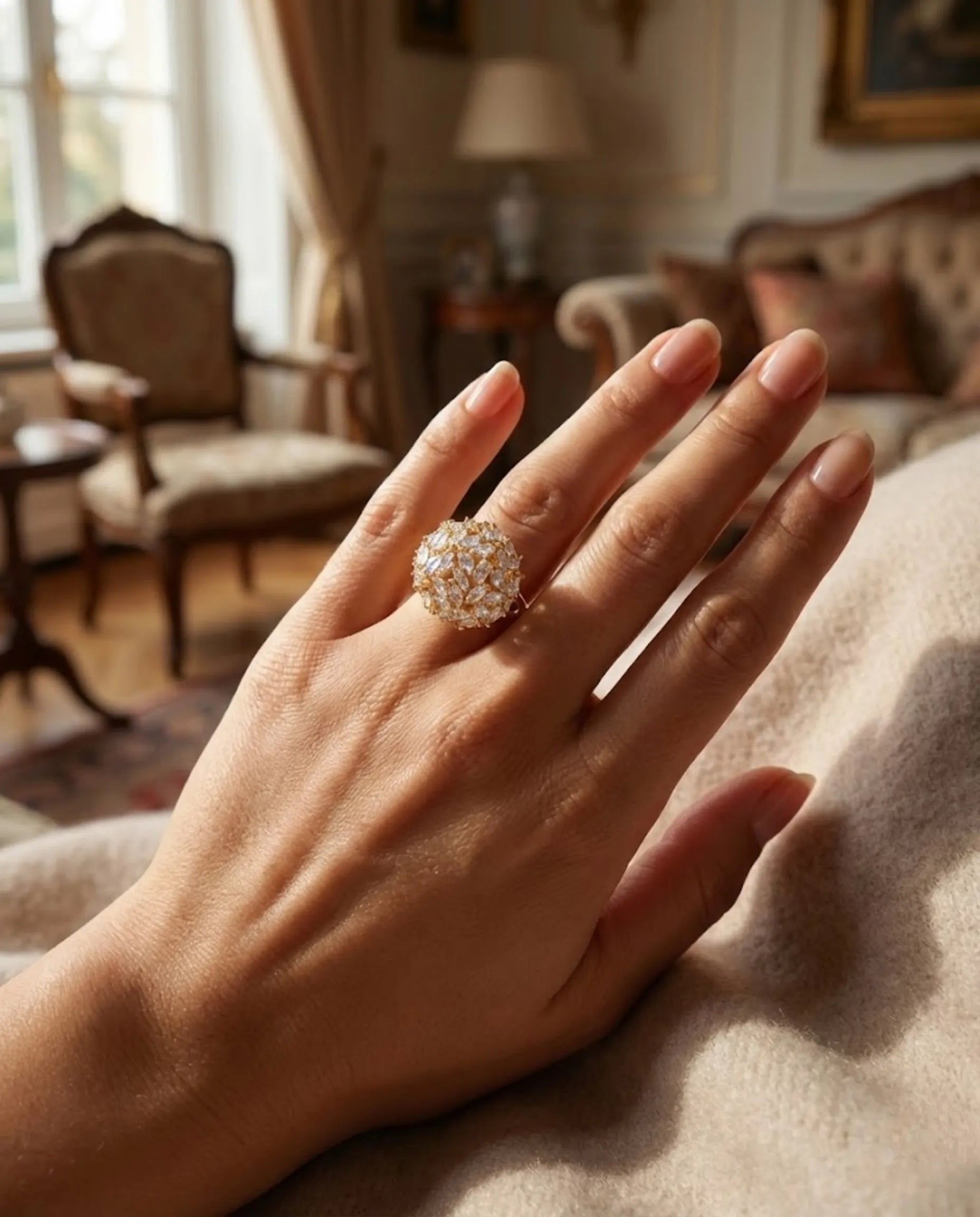 Orneza Starlight Marquise Crystal Cluster Gold Ring