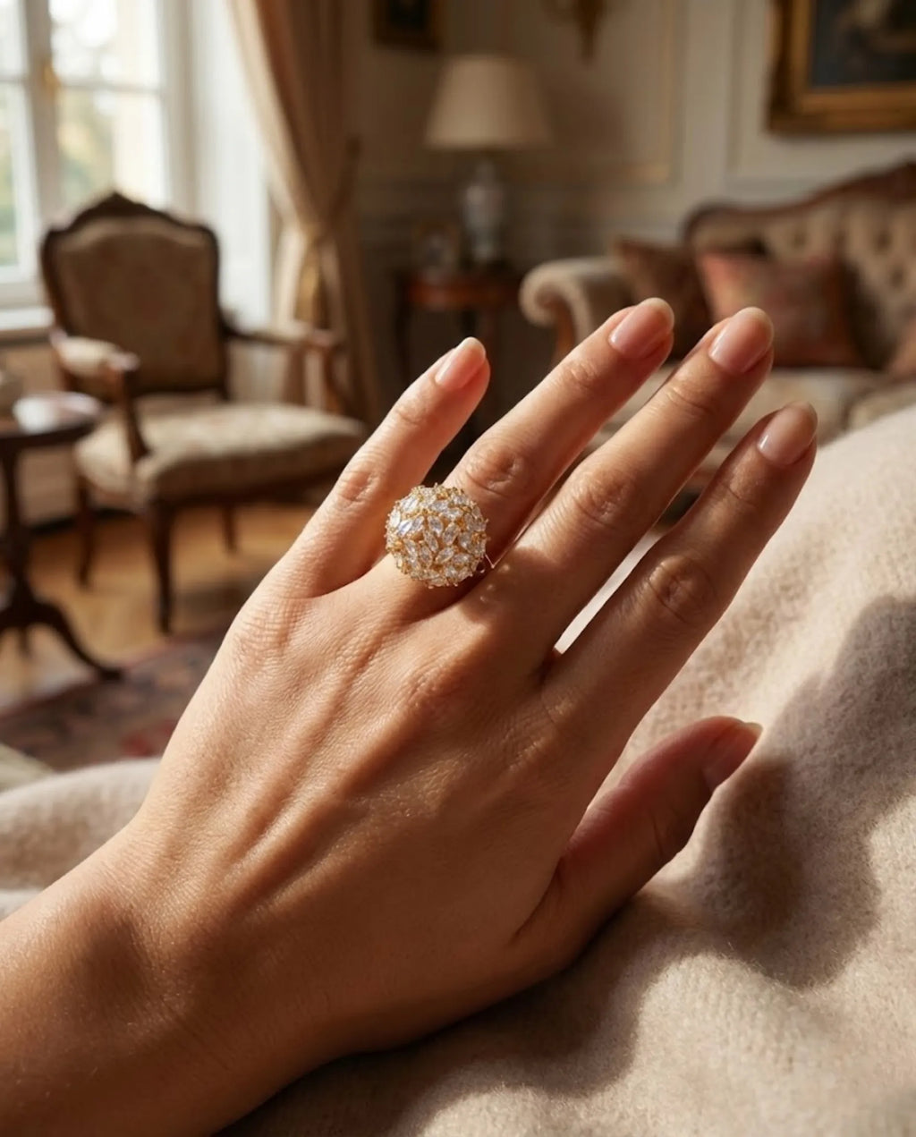 Orneza Starlight Marquise Crystal Cluster Gold Ring