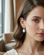 Orneza Crystal Butterfly Gold Drop Earrings with Teardrop Pearl