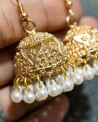Orneza Gold-Plated Pearl Jhumka Earrings for Women
