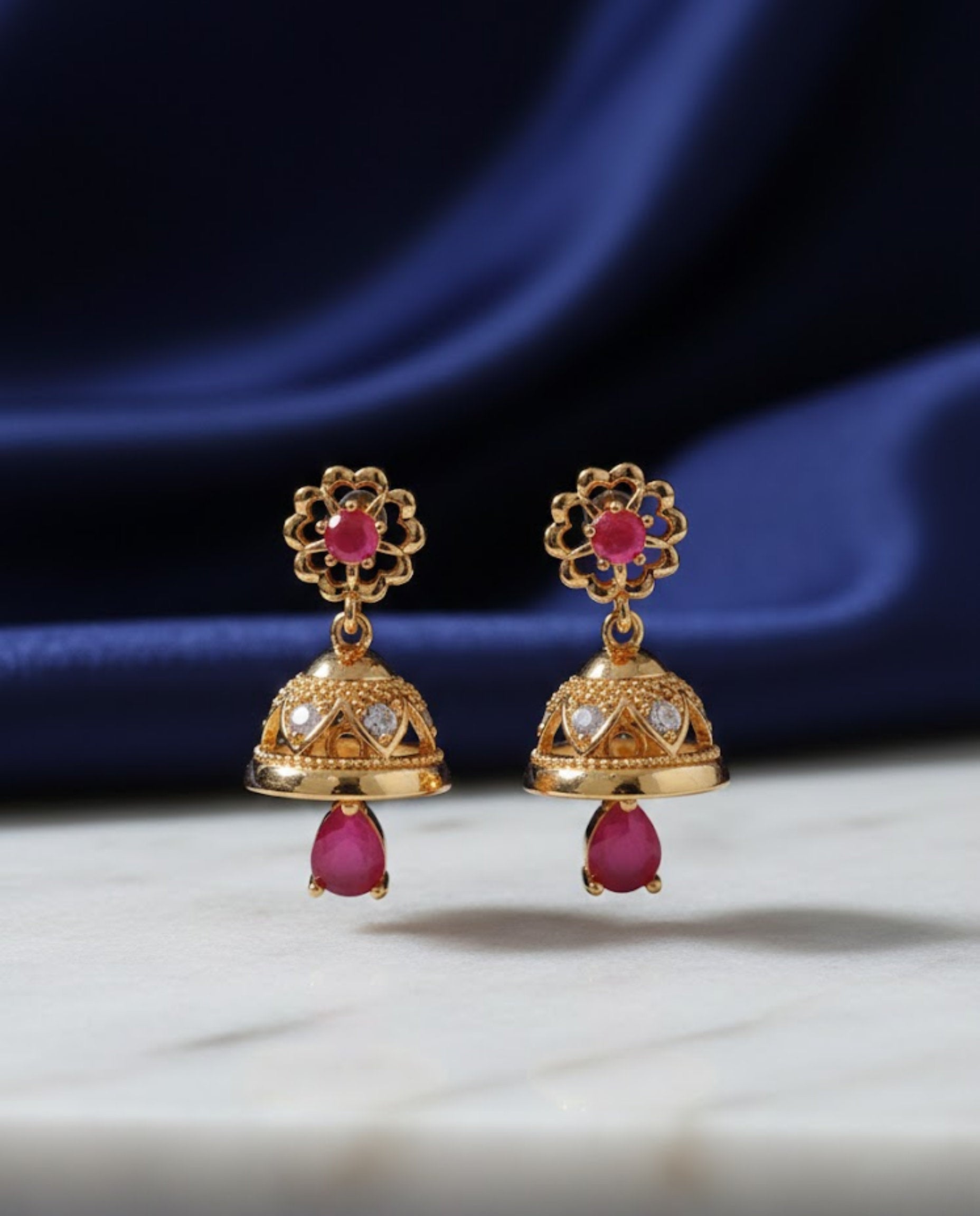 Orneza Royal Ruby Gold Jhumka Earrings