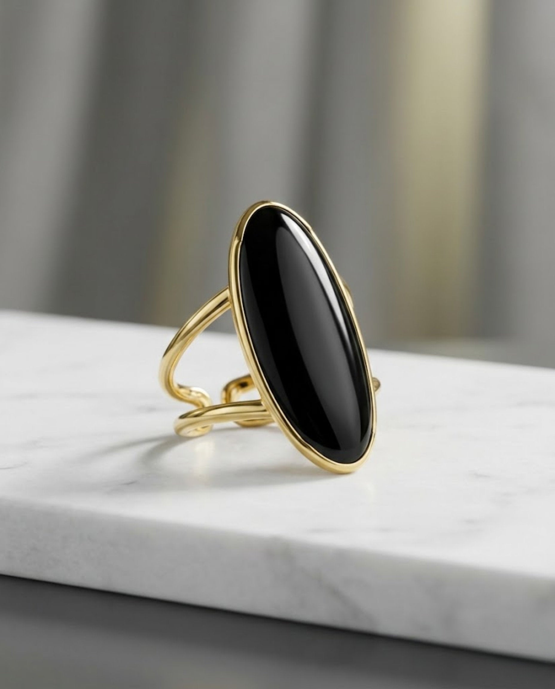 Orneza Midnight Eclipse Onyx Oval Statement Ring