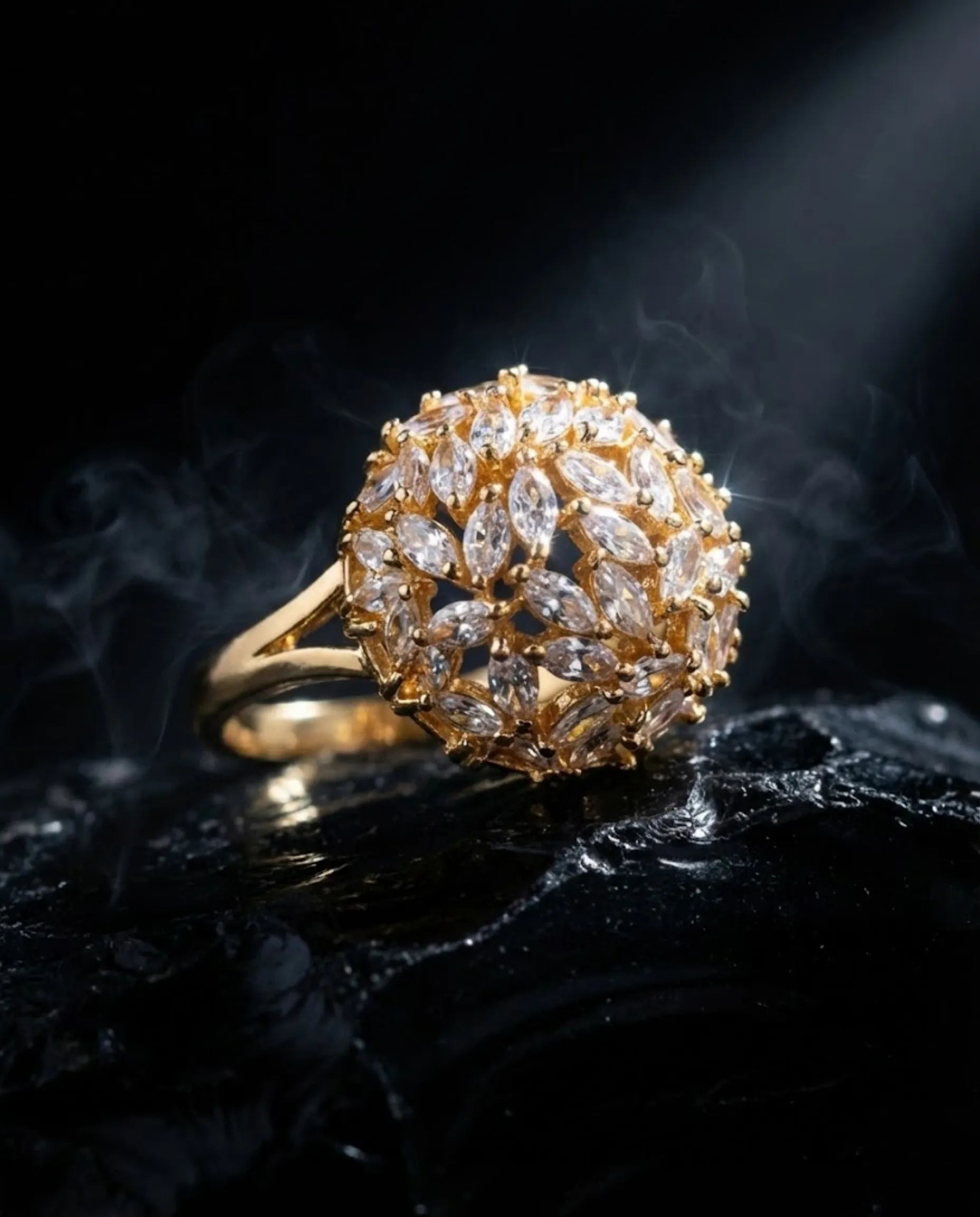 Orneza Starlight Marquise Crystal Cluster Gold Ring