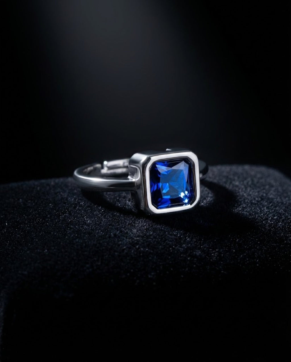 Orneza Royal Blue Sapphire Square Solitaire Silver Ring