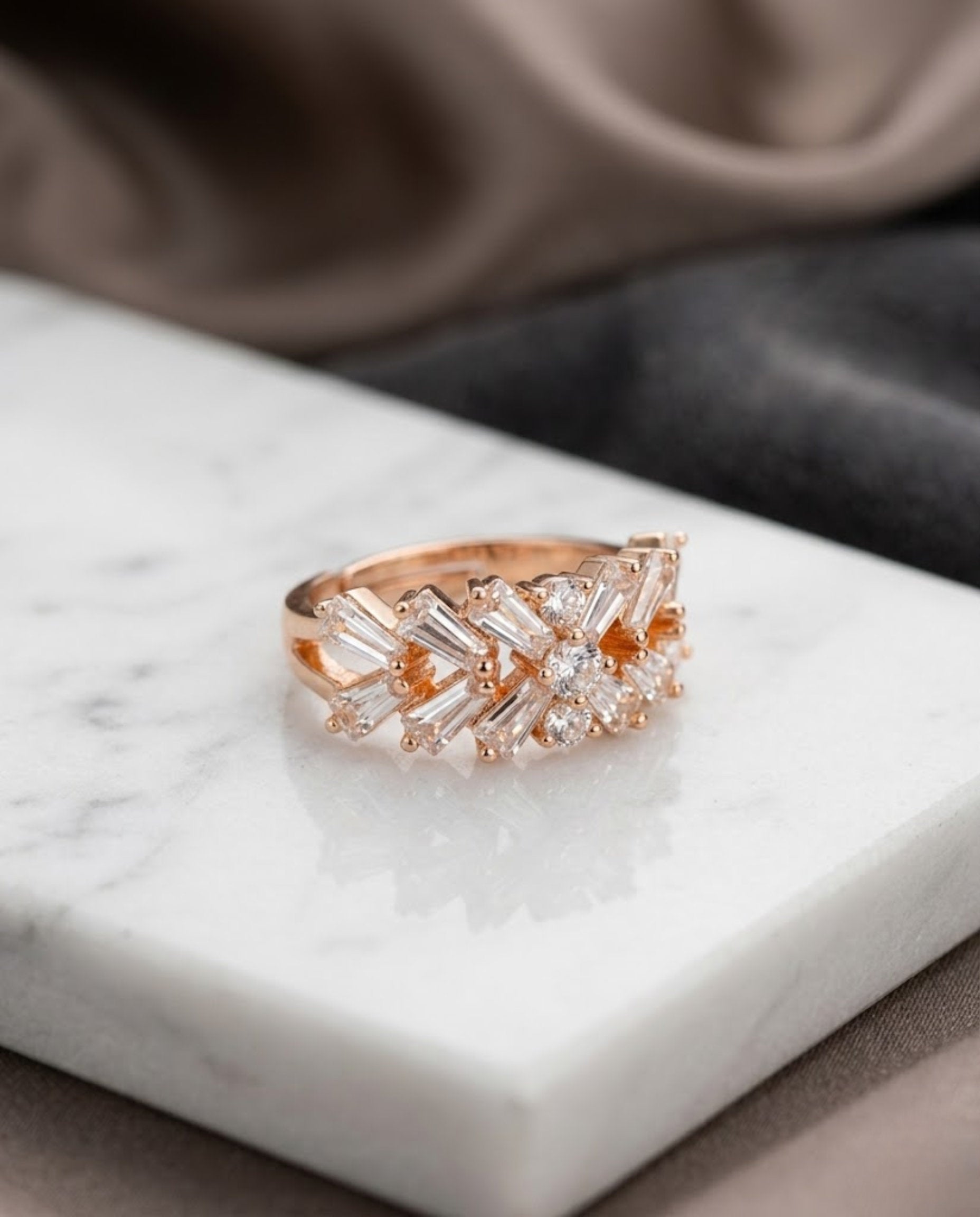 Orneza Gold Baguette and Amber Crystal Statement Ring