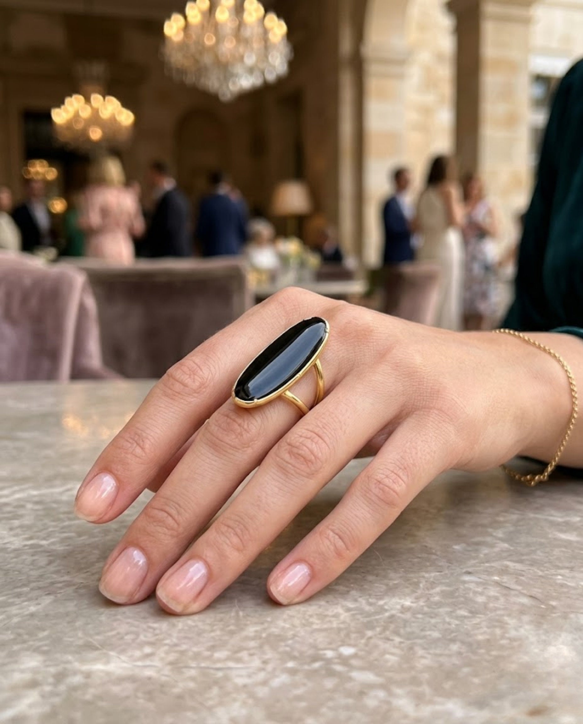 Orneza Midnight Eclipse Onyx Oval Statement Ring