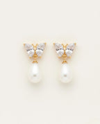 Orneza Crystal Butterfly Gold Drop Earrings with Teardrop Pearl