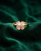 Orneza Rose Quartz Clover Flower Gold Plated Ring