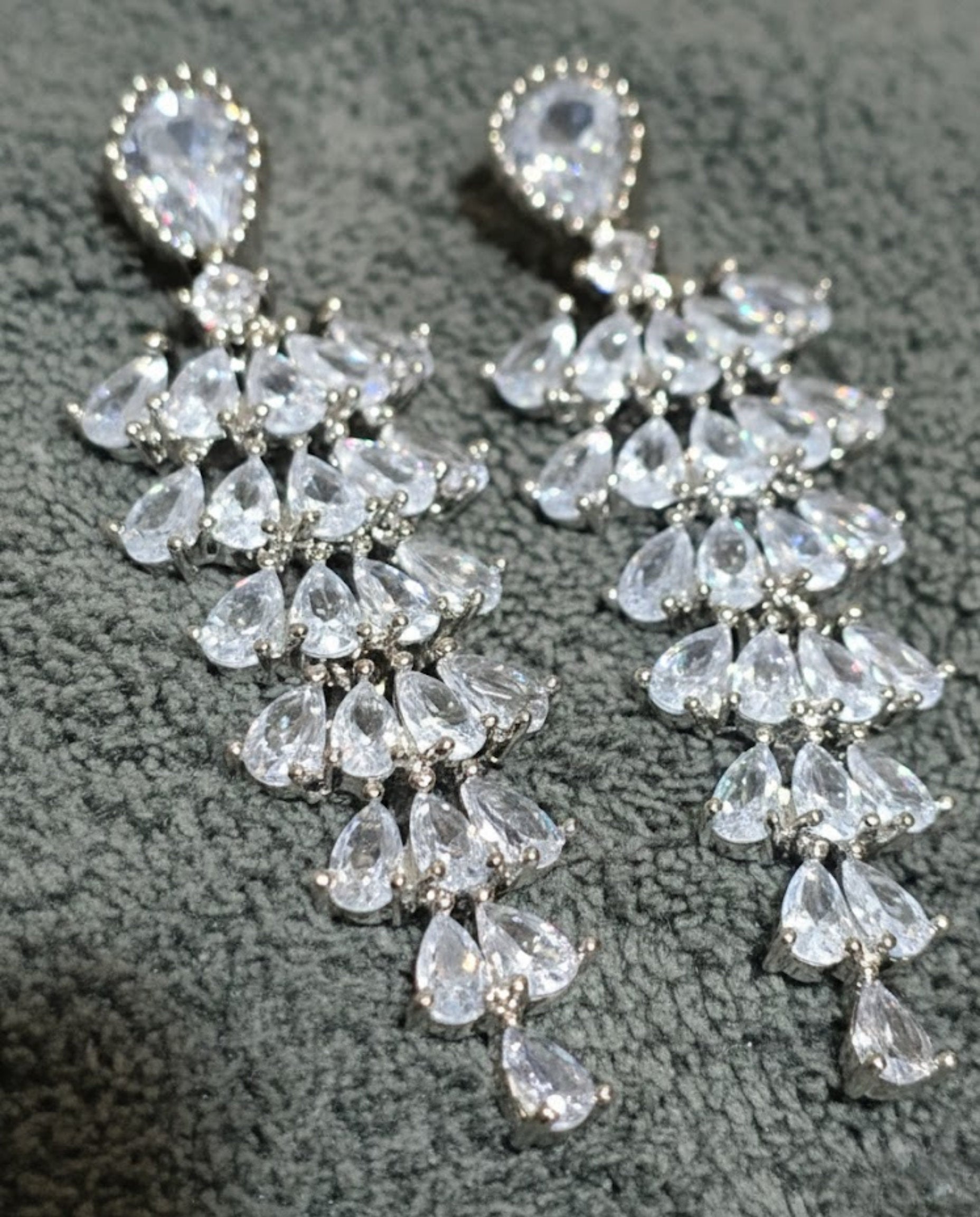 Orneza Silver Majestic Pear Drop Zirconia Chandelier Earrings