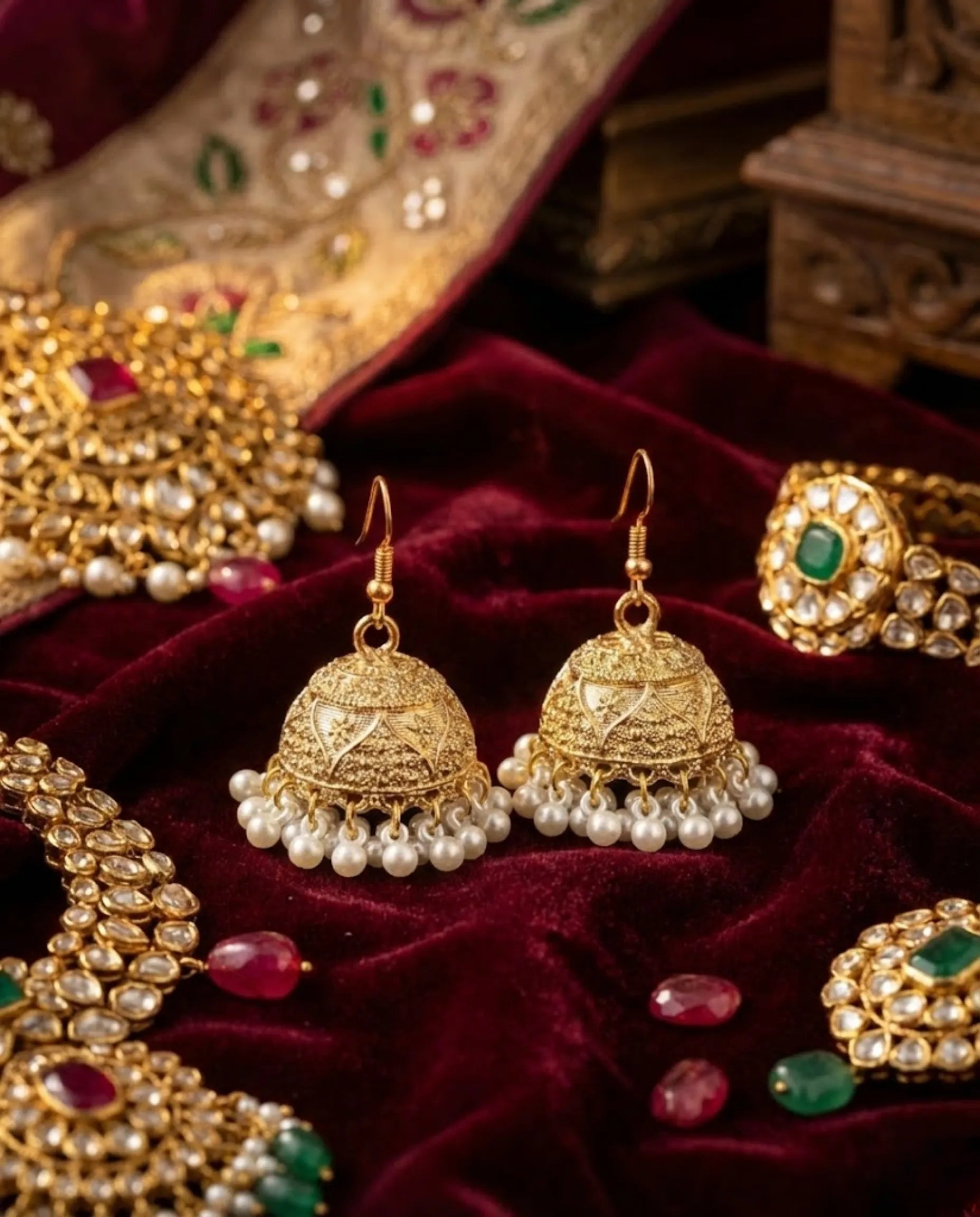 Orneza Gold-Plated Pearl Jhumka Earrings for Women