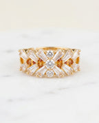 Orneza Gold Baguette and Amber Crystal Statement Ring