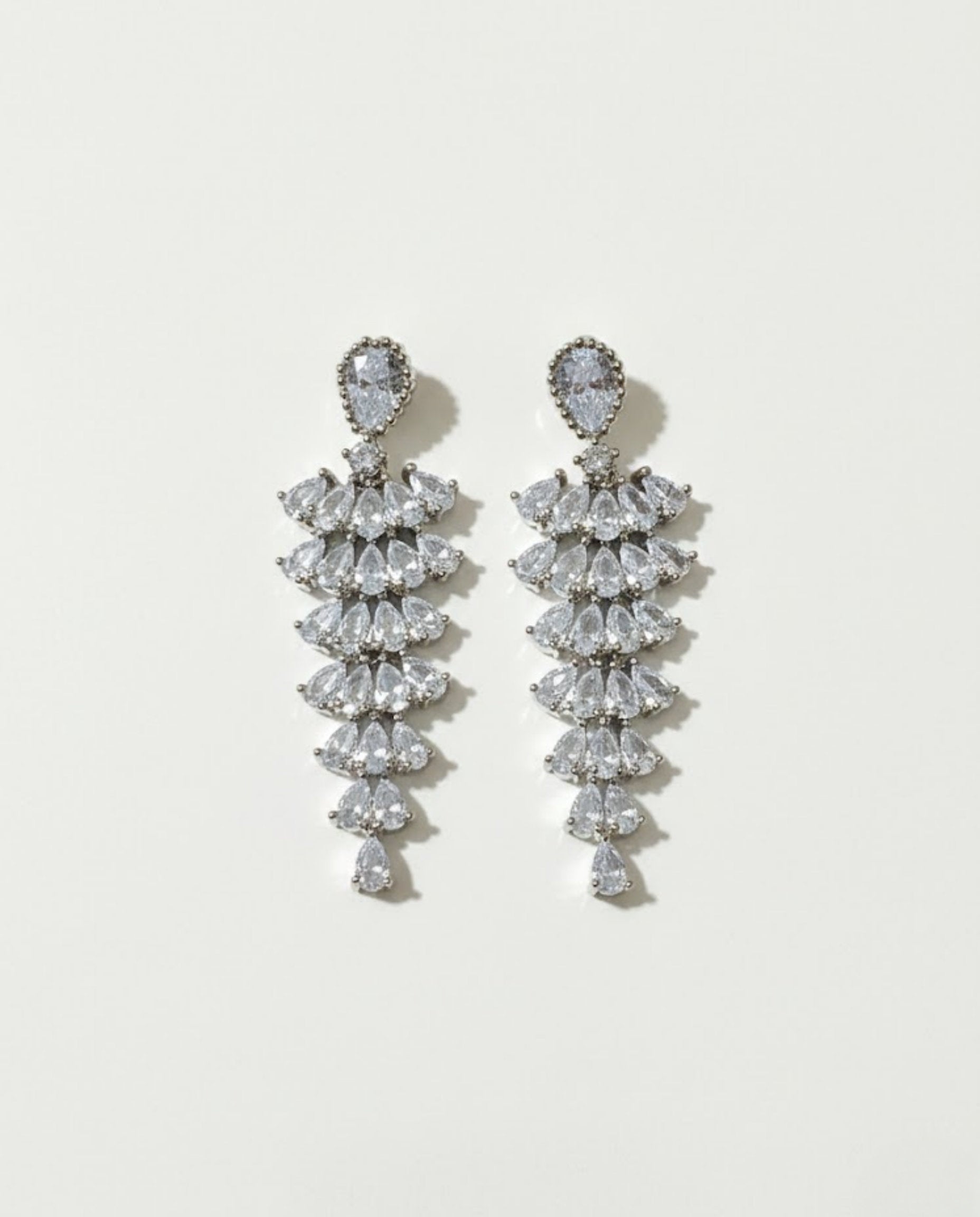 Orneza Silver Majestic Pear Drop Zirconia Chandelier Earrings