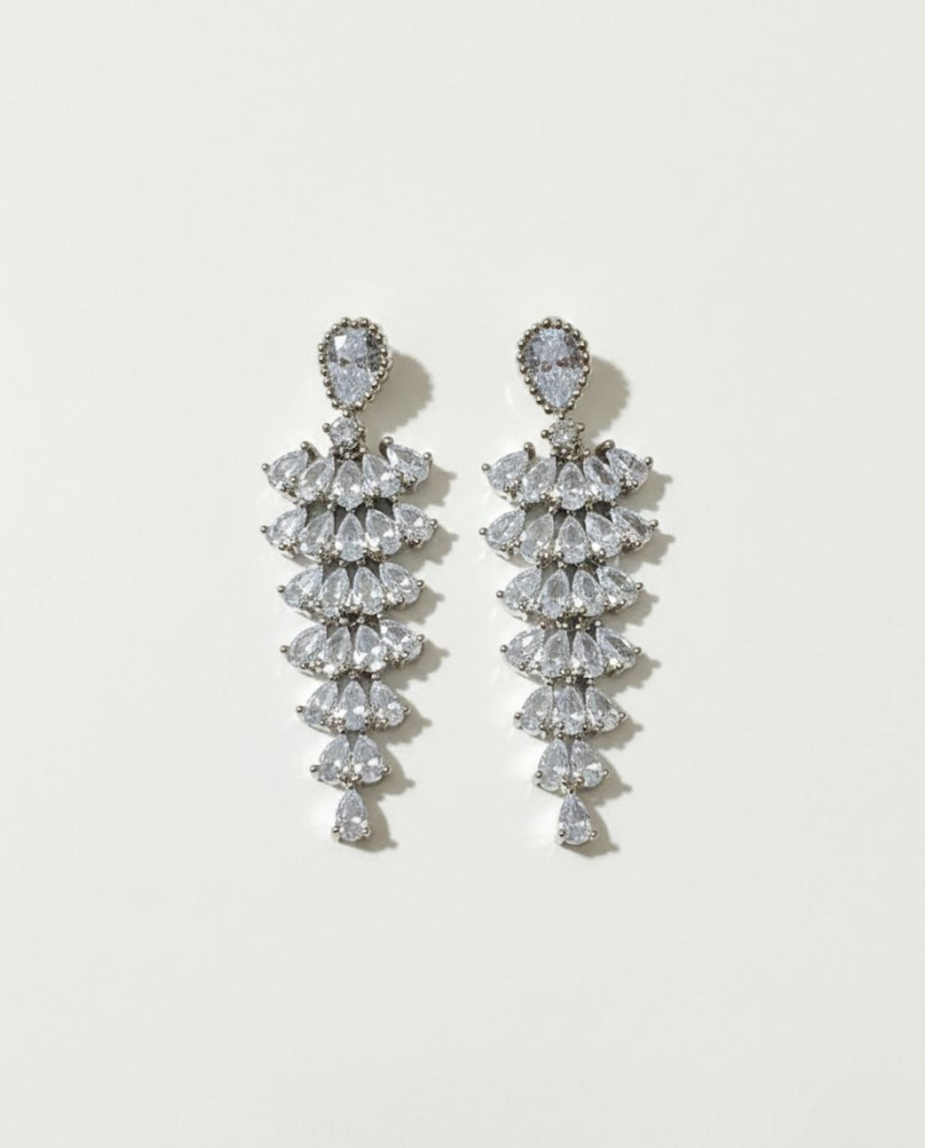 Orneza Silver Majestic Pear Drop Zirconia Chandelier Earrings