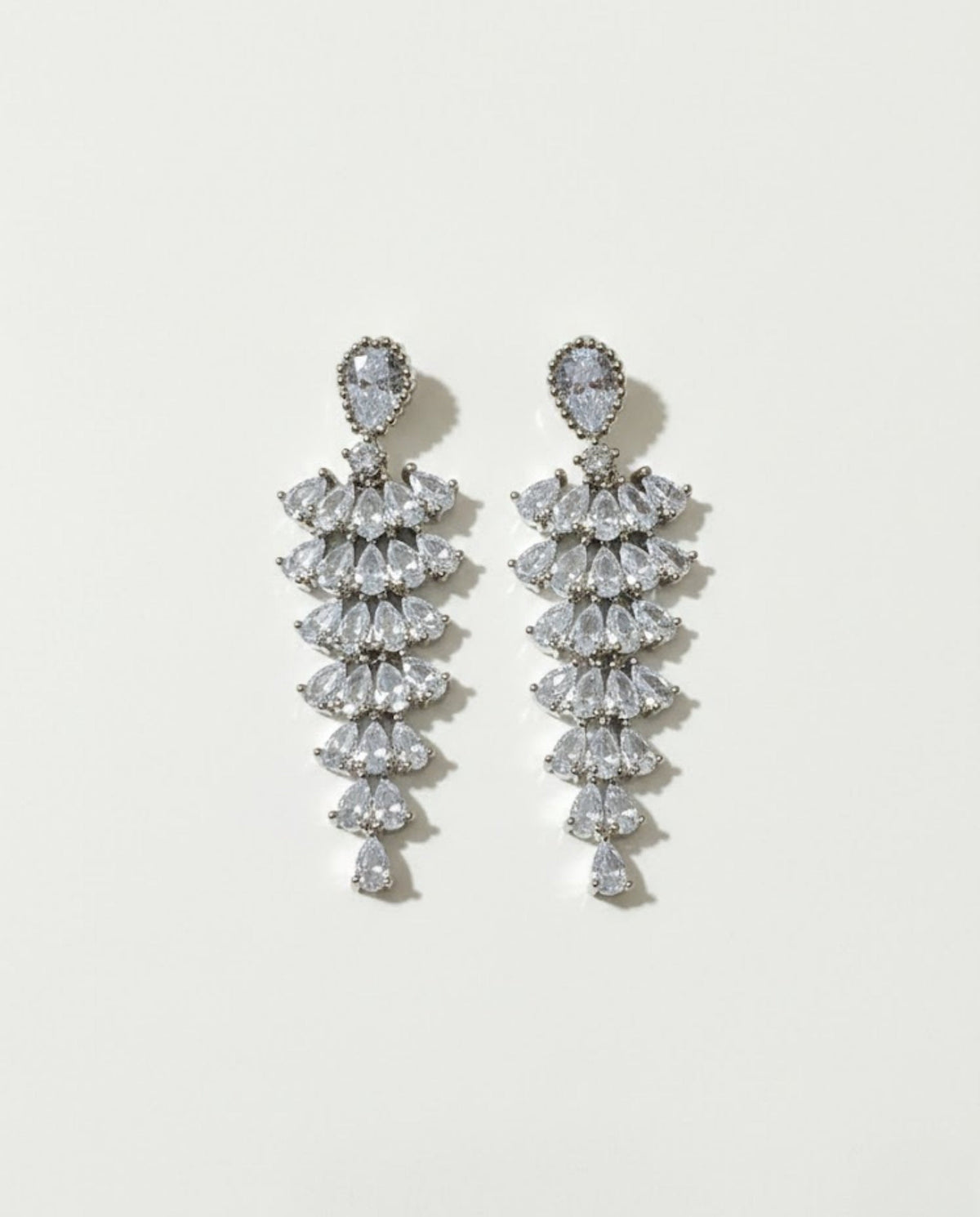 Orneza Silver Majestic Pear Drop Zirconia Chandelier Earrings
