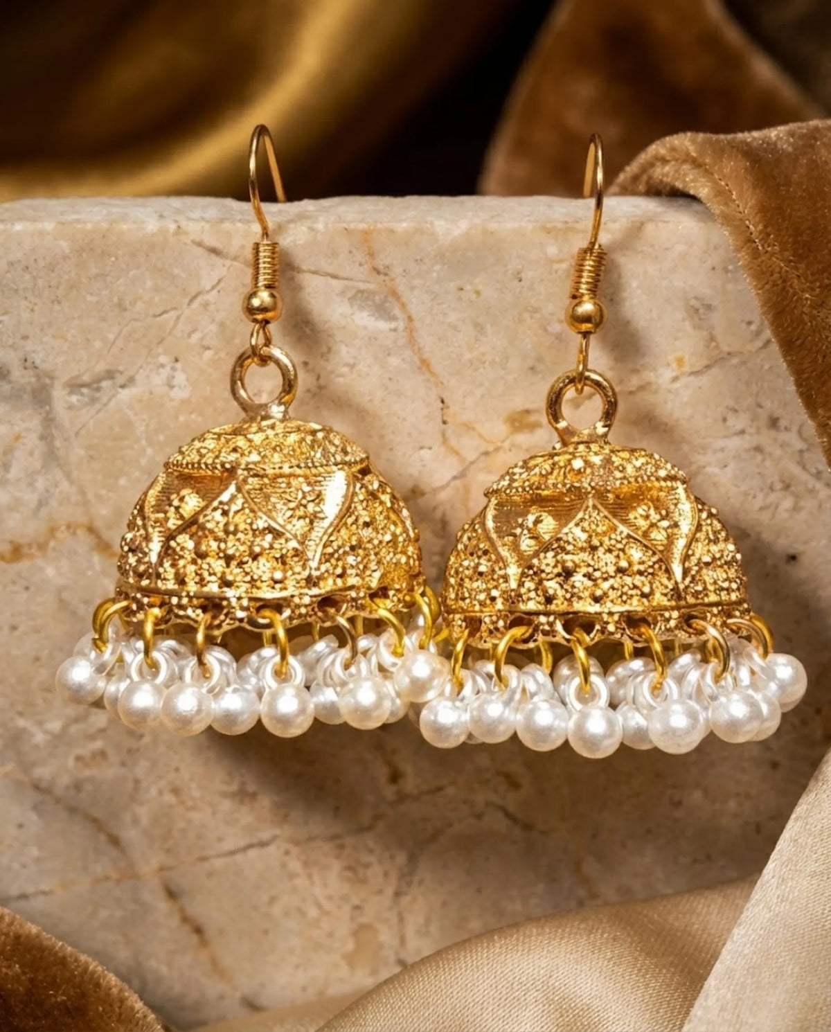 Orneza Gold-Plated Pearl Jhumka Earrings for Women