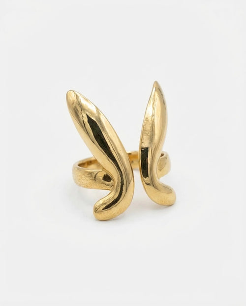 Orneza Aura Gold Abstract Wing Statement Ring